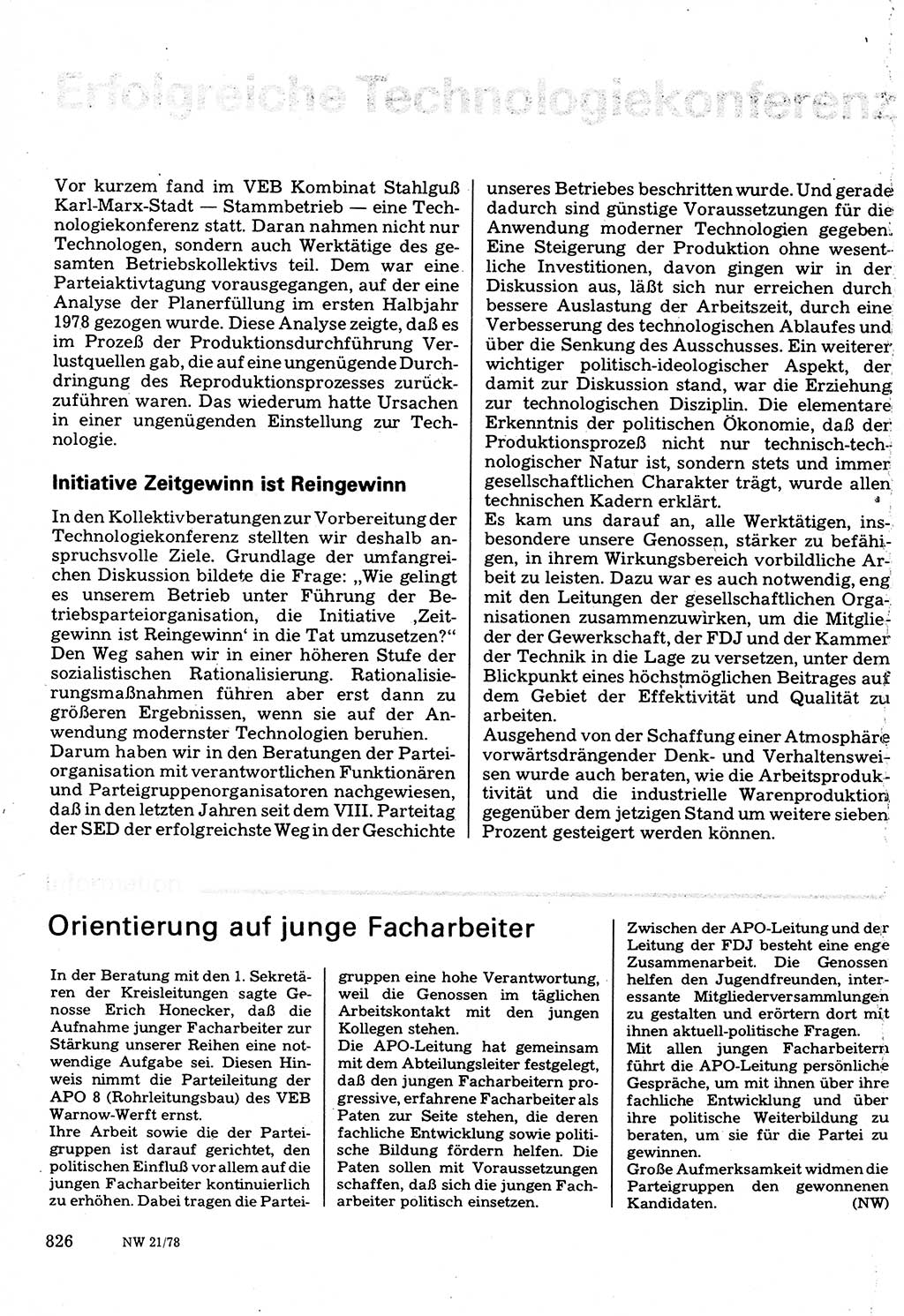 Neuer Weg (NW), Organ des Zentralkomitees (ZK) der SED (Sozialistische Einheitspartei Deutschlands) für Fragen des Parteilebens, 33. Jahrgang [Deutsche Demokratische Republik (DDR)] 1978, Seite 826 (NW ZK SED DDR 1978, S. 826)