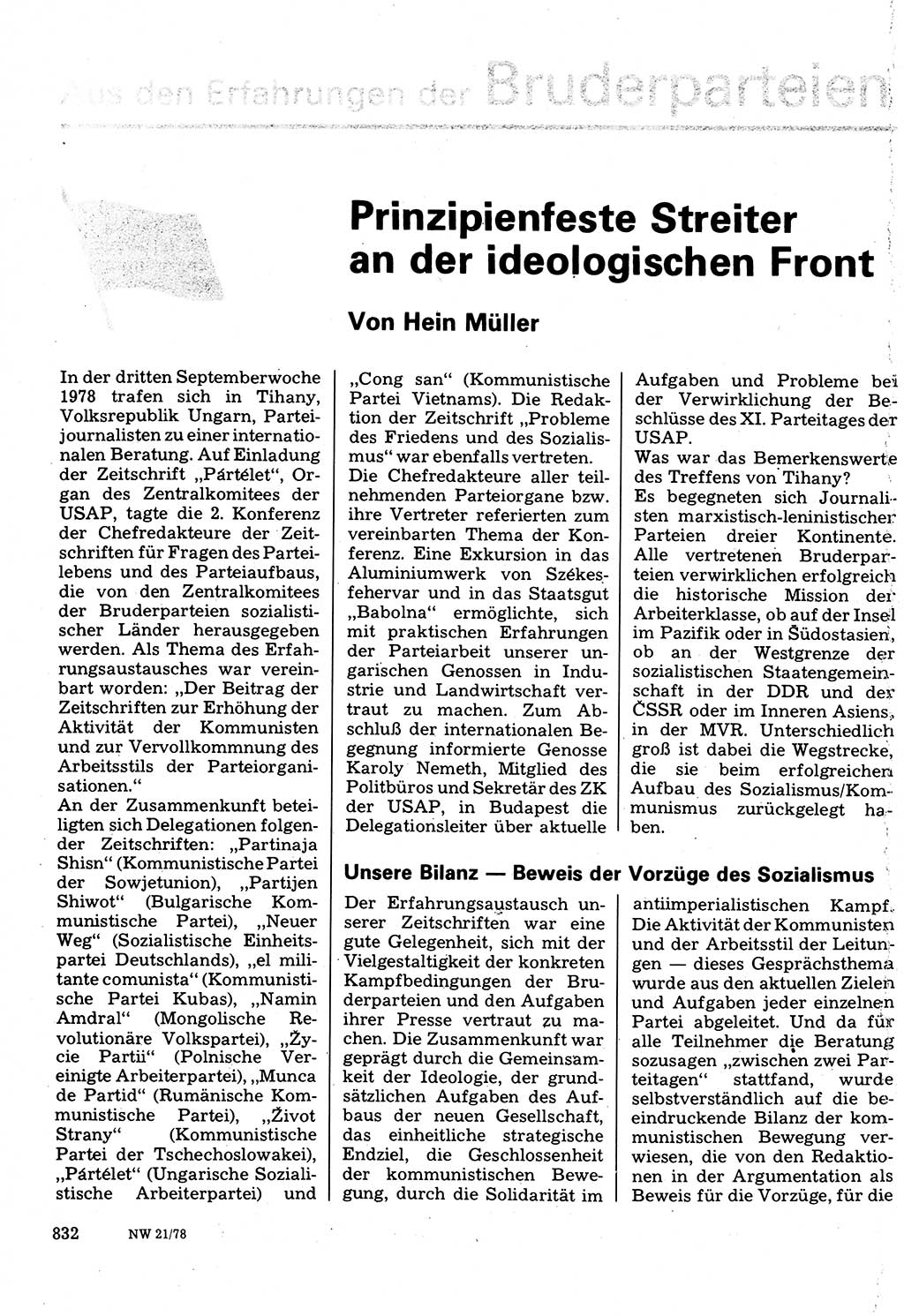 Neuer Weg (NW), Organ des Zentralkomitees (ZK) der SED (Sozialistische Einheitspartei Deutschlands) für Fragen des Parteilebens, 33. Jahrgang [Deutsche Demokratische Republik (DDR)] 1978, Seite 832 (NW ZK SED DDR 1978, S. 832)