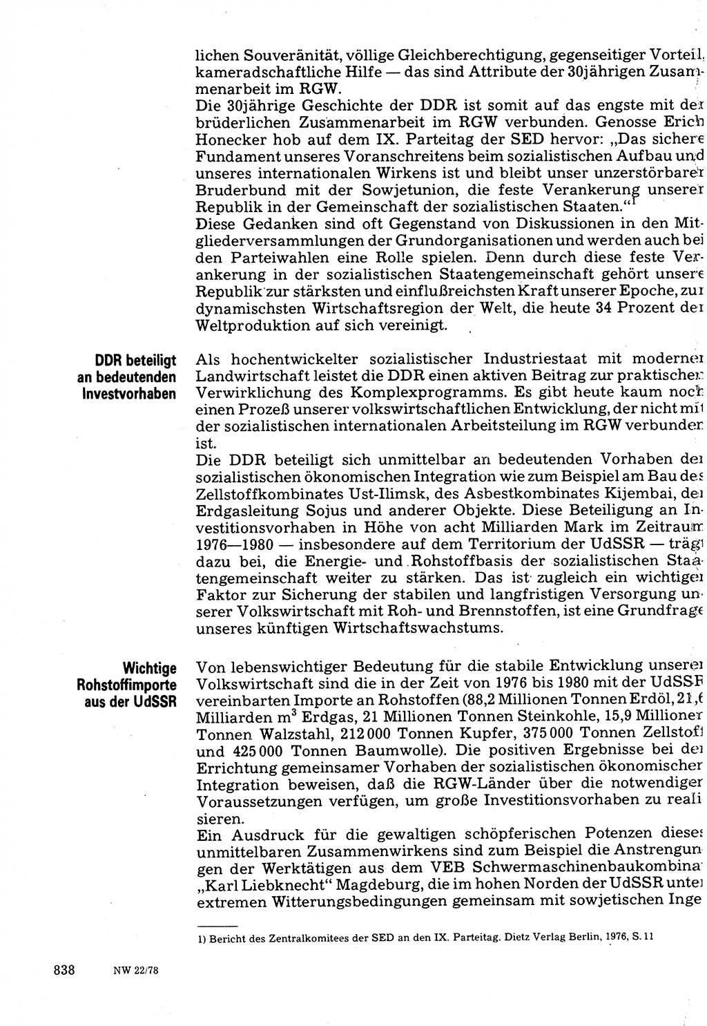 Neuer Weg (NW), Organ des Zentralkomitees (ZK) der SED (Sozialistische Einheitspartei Deutschlands) für Fragen des Parteilebens, 33. Jahrgang [Deutsche Demokratische Republik (DDR)] 1978, Seite 838 (NW ZK SED DDR 1978, S. 838)