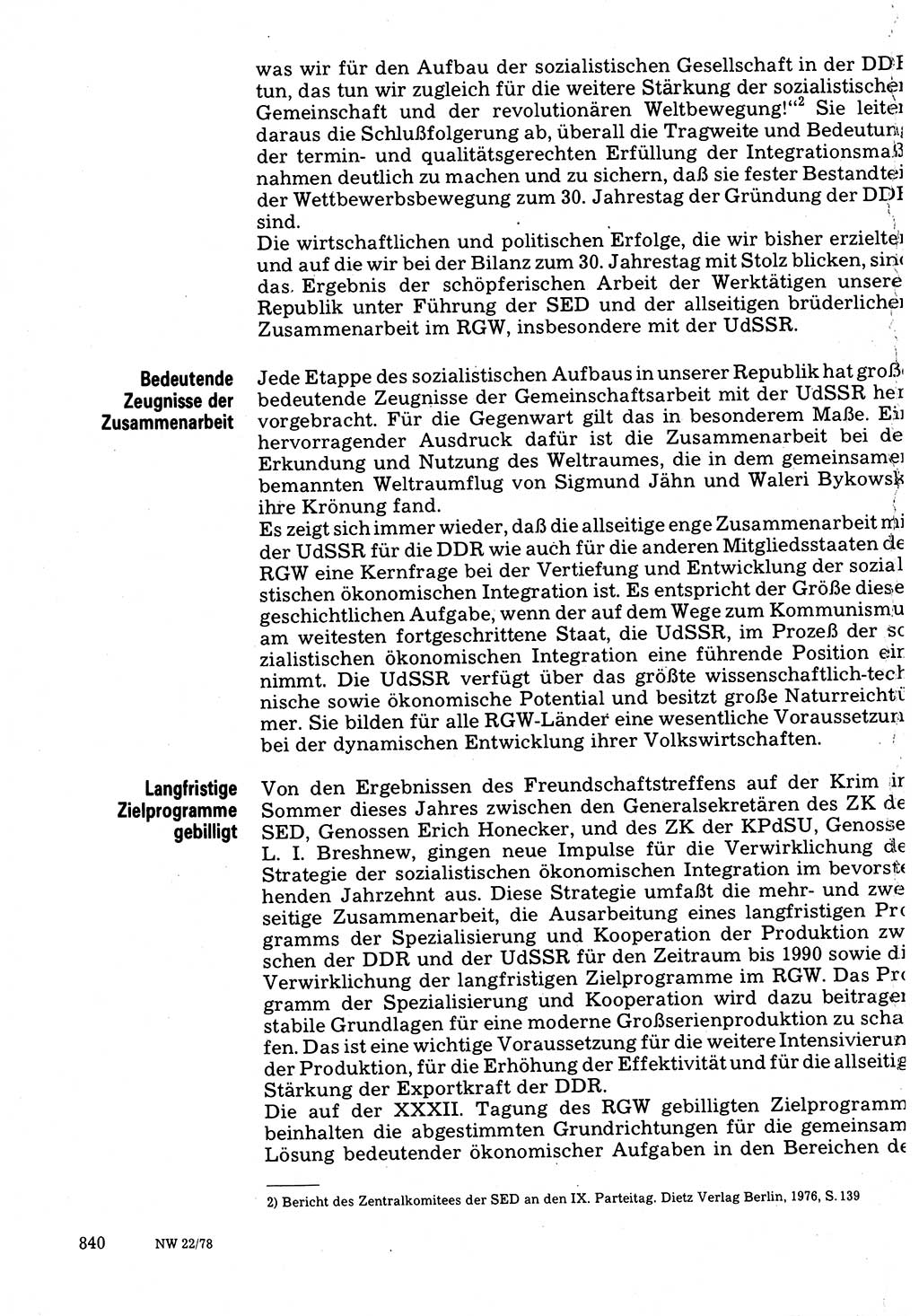 Neuer Weg (NW), Organ des Zentralkomitees (ZK) der SED (Sozialistische Einheitspartei Deutschlands) für Fragen des Parteilebens, 33. Jahrgang [Deutsche Demokratische Republik (DDR)] 1978, Seite 840 (NW ZK SED DDR 1978, S. 840)