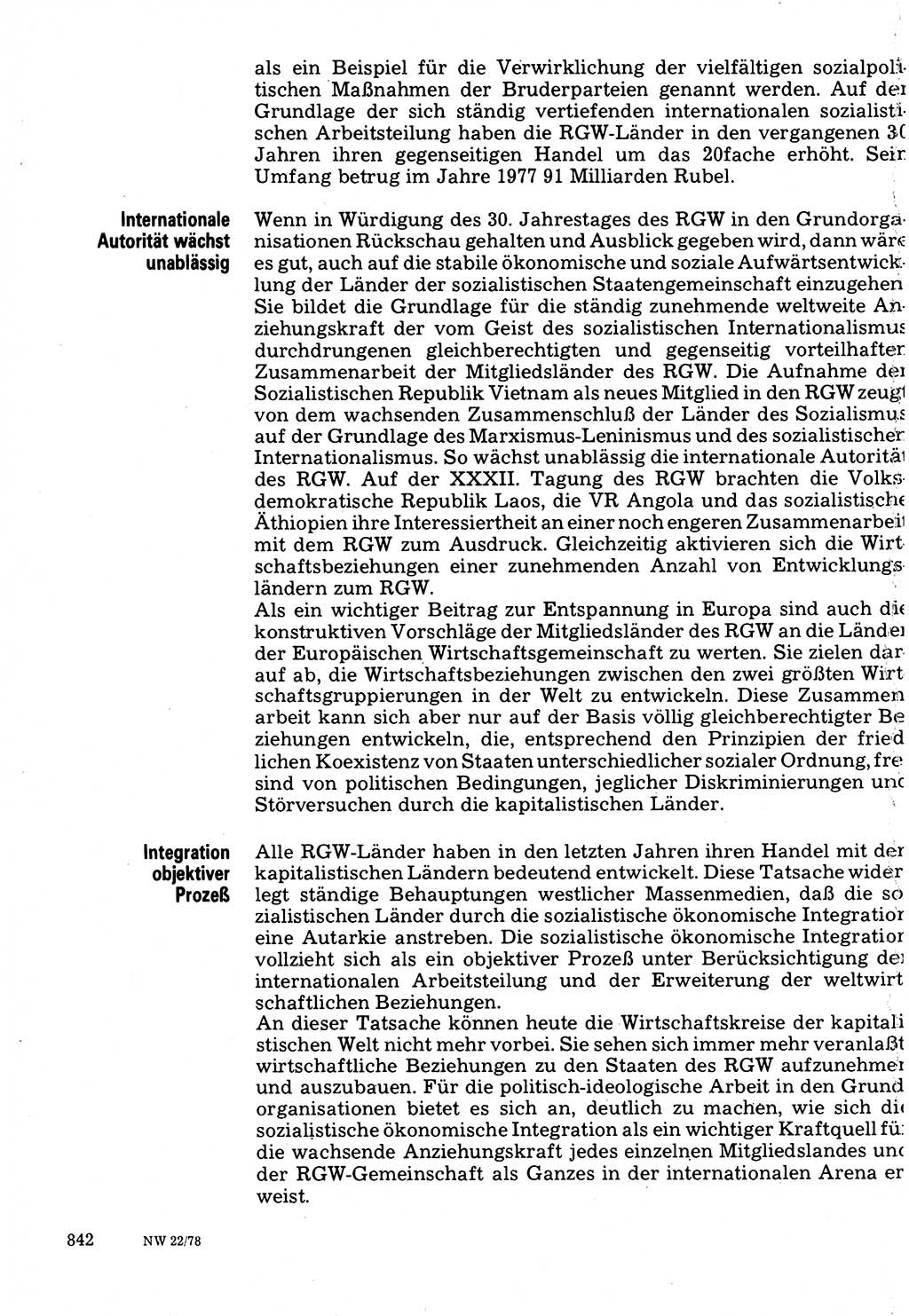 Neuer Weg (NW), Organ des Zentralkomitees (ZK) der SED (Sozialistische Einheitspartei Deutschlands) für Fragen des Parteilebens, 33. Jahrgang [Deutsche Demokratische Republik (DDR)] 1978, Seite 842 (NW ZK SED DDR 1978, S. 842)