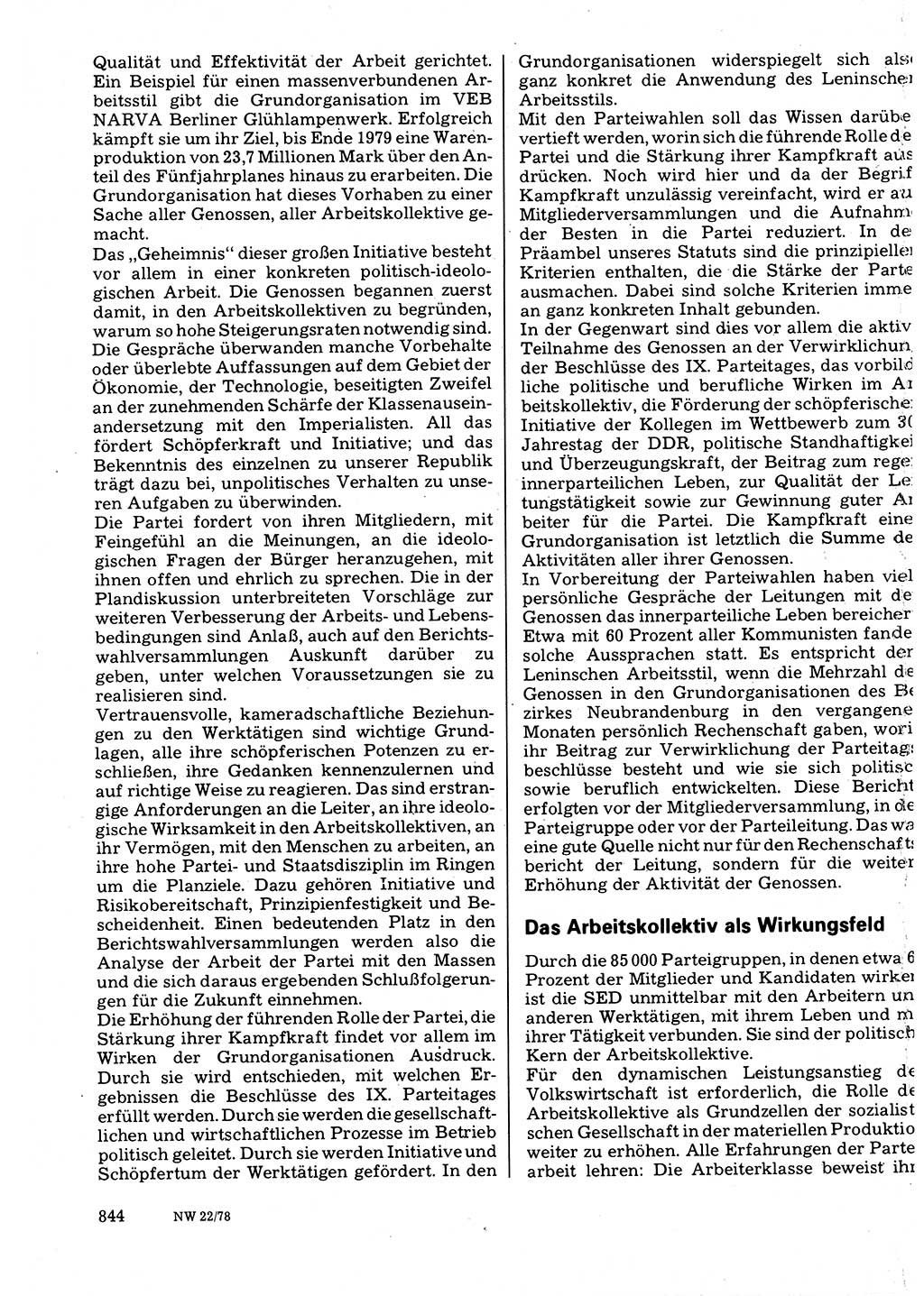 Neuer Weg (NW), Organ des Zentralkomitees (ZK) der SED (Sozialistische Einheitspartei Deutschlands) für Fragen des Parteilebens, 33. Jahrgang [Deutsche Demokratische Republik (DDR)] 1978, Seite 844 (NW ZK SED DDR 1978, S. 844)