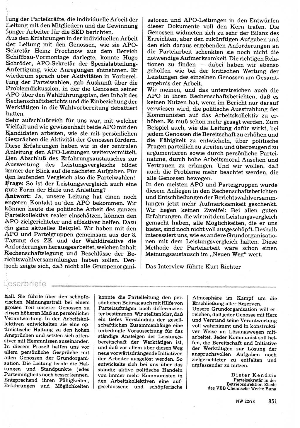 Neuer Weg (NW), Organ des Zentralkomitees (ZK) der SED (Sozialistische Einheitspartei Deutschlands) für Fragen des Parteilebens, 33. Jahrgang [Deutsche Demokratische Republik (DDR)] 1978, Seite 851 (NW ZK SED DDR 1978, S. 851)
