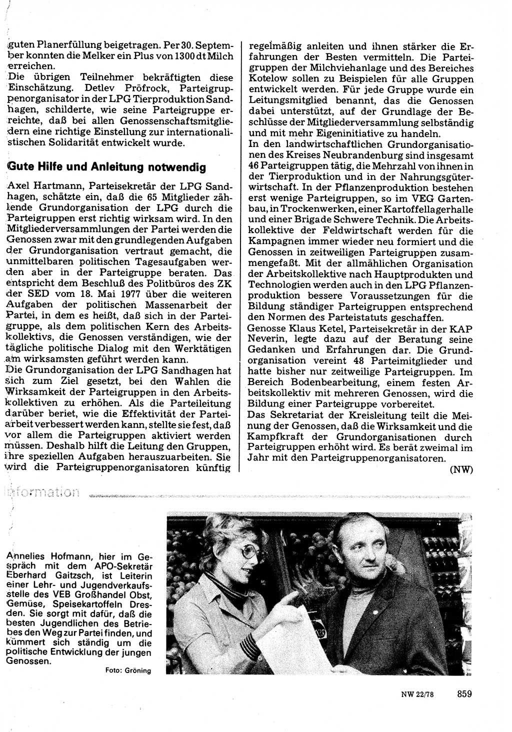 Neuer Weg (NW), Organ des Zentralkomitees (ZK) der SED (Sozialistische Einheitspartei Deutschlands) für Fragen des Parteilebens, 33. Jahrgang [Deutsche Demokratische Republik (DDR)] 1978, Seite 859 (NW ZK SED DDR 1978, S. 859)