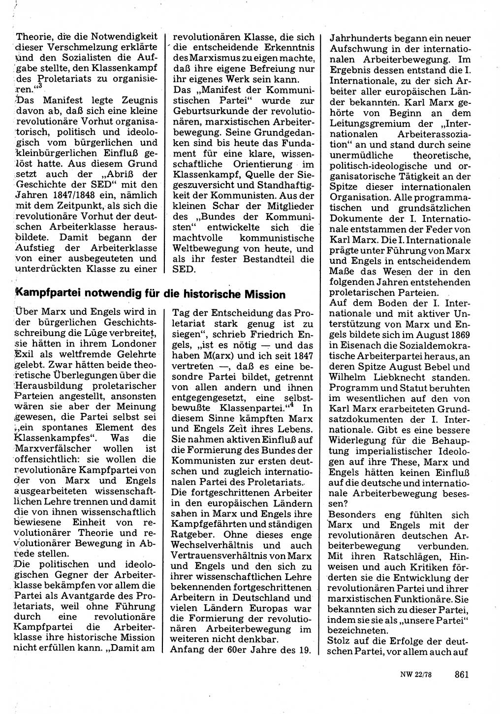 Neuer Weg (NW), Organ des Zentralkomitees (ZK) der SED (Sozialistische Einheitspartei Deutschlands) für Fragen des Parteilebens, 33. Jahrgang [Deutsche Demokratische Republik (DDR)] 1978, Seite 861 (NW ZK SED DDR 1978, S. 861)