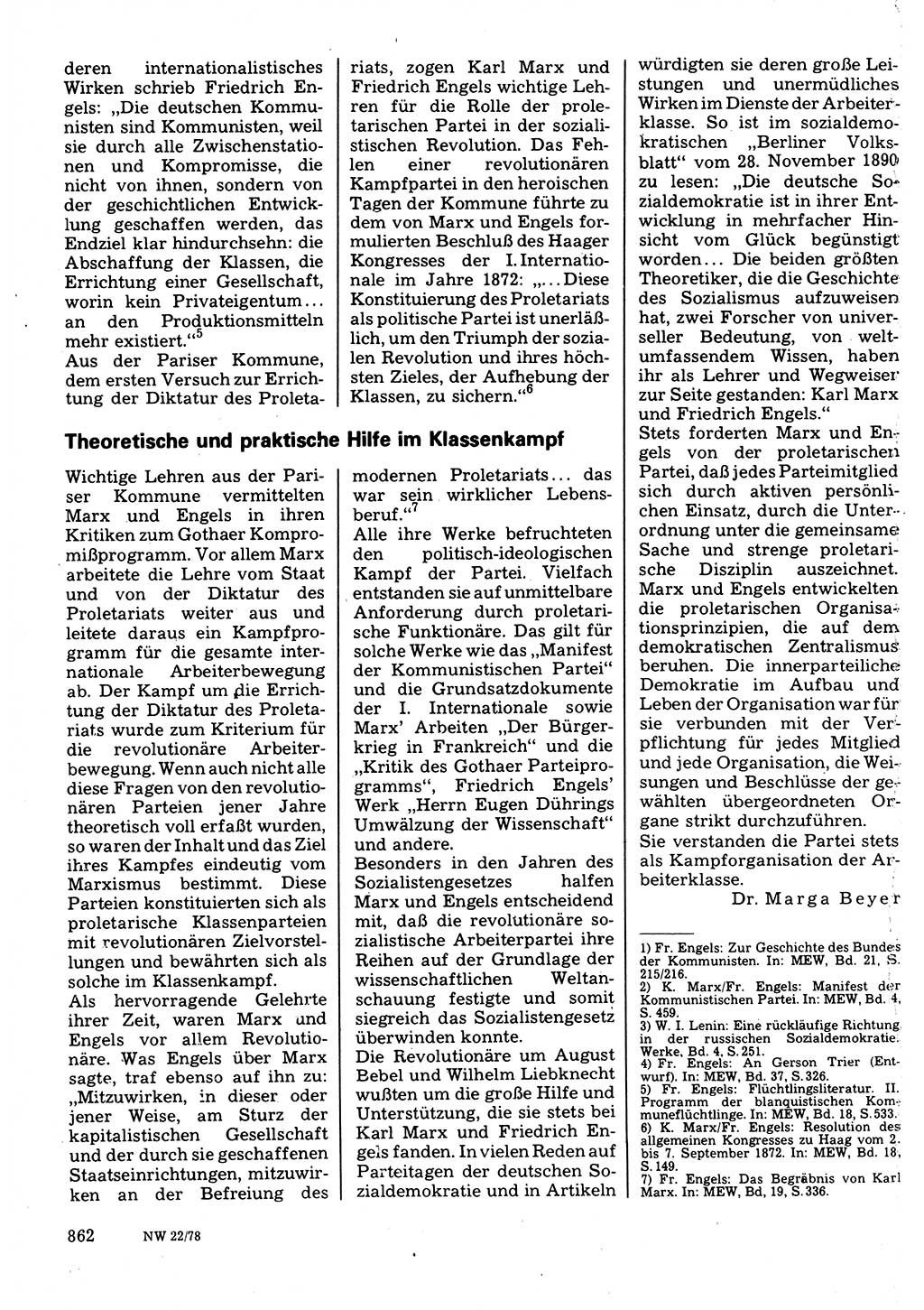 Neuer Weg (NW), Organ des Zentralkomitees (ZK) der SED (Sozialistische Einheitspartei Deutschlands) für Fragen des Parteilebens, 33. Jahrgang [Deutsche Demokratische Republik (DDR)] 1978, Seite 862 (NW ZK SED DDR 1978, S. 862)