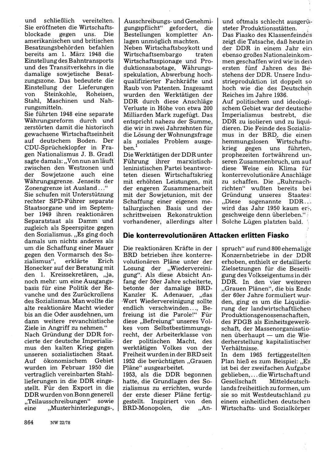 Neuer Weg (NW), Organ des Zentralkomitees (ZK) der SED (Sozialistische Einheitspartei Deutschlands) für Fragen des Parteilebens, 33. Jahrgang [Deutsche Demokratische Republik (DDR)] 1978, Seite 864 (NW ZK SED DDR 1978, S. 864)