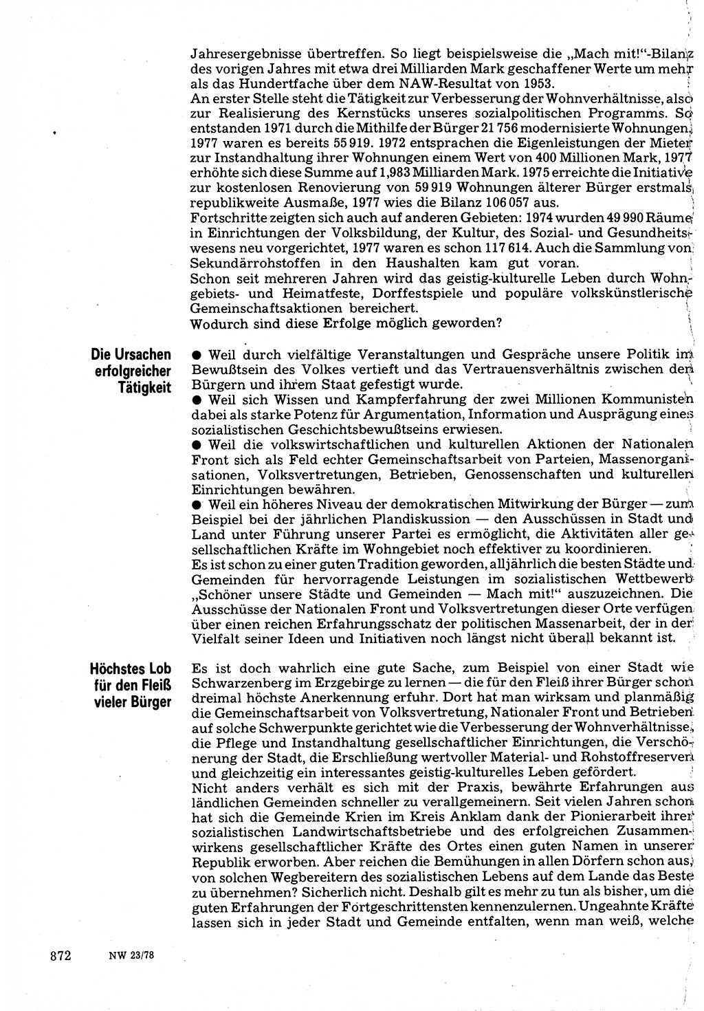 Neuer Weg (NW), Organ des Zentralkomitees (ZK) der SED (Sozialistische Einheitspartei Deutschlands) für Fragen des Parteilebens, 33. Jahrgang [Deutsche Demokratische Republik (DDR)] 1978, Seite 872 (NW ZK SED DDR 1978, S. 872)