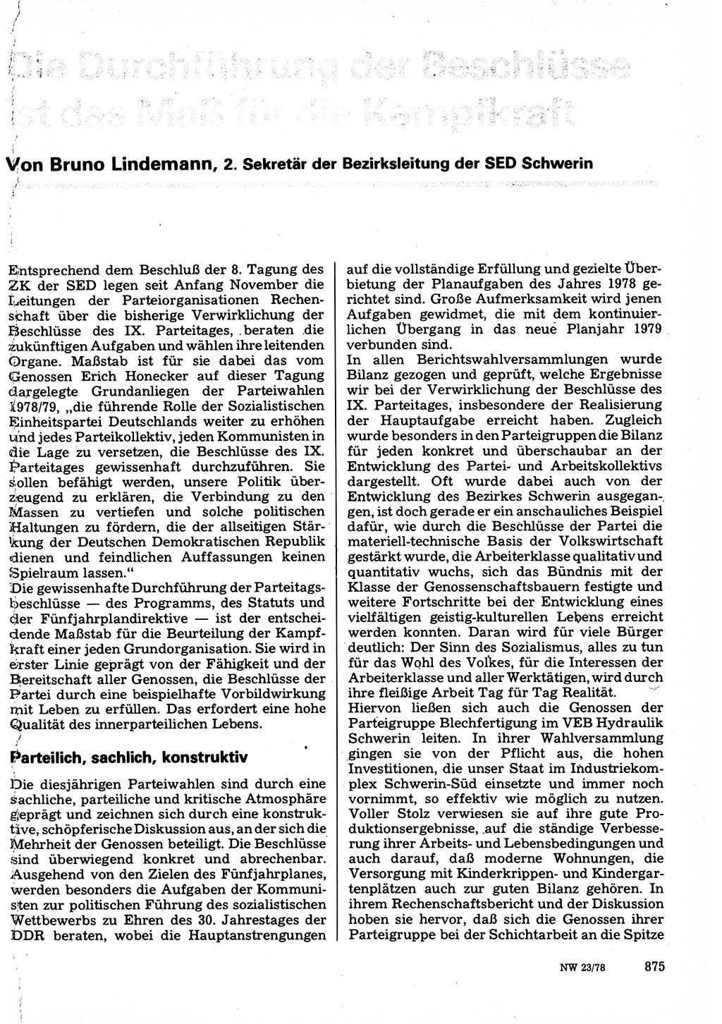 Neuer Weg (NW), Organ des Zentralkomitees (ZK) der SED (Sozialistische Einheitspartei Deutschlands) für Fragen des Parteilebens, 33. Jahrgang [Deutsche Demokratische Republik (DDR)] 1978, Seite 875 (NW ZK SED DDR 1978, S. 875)