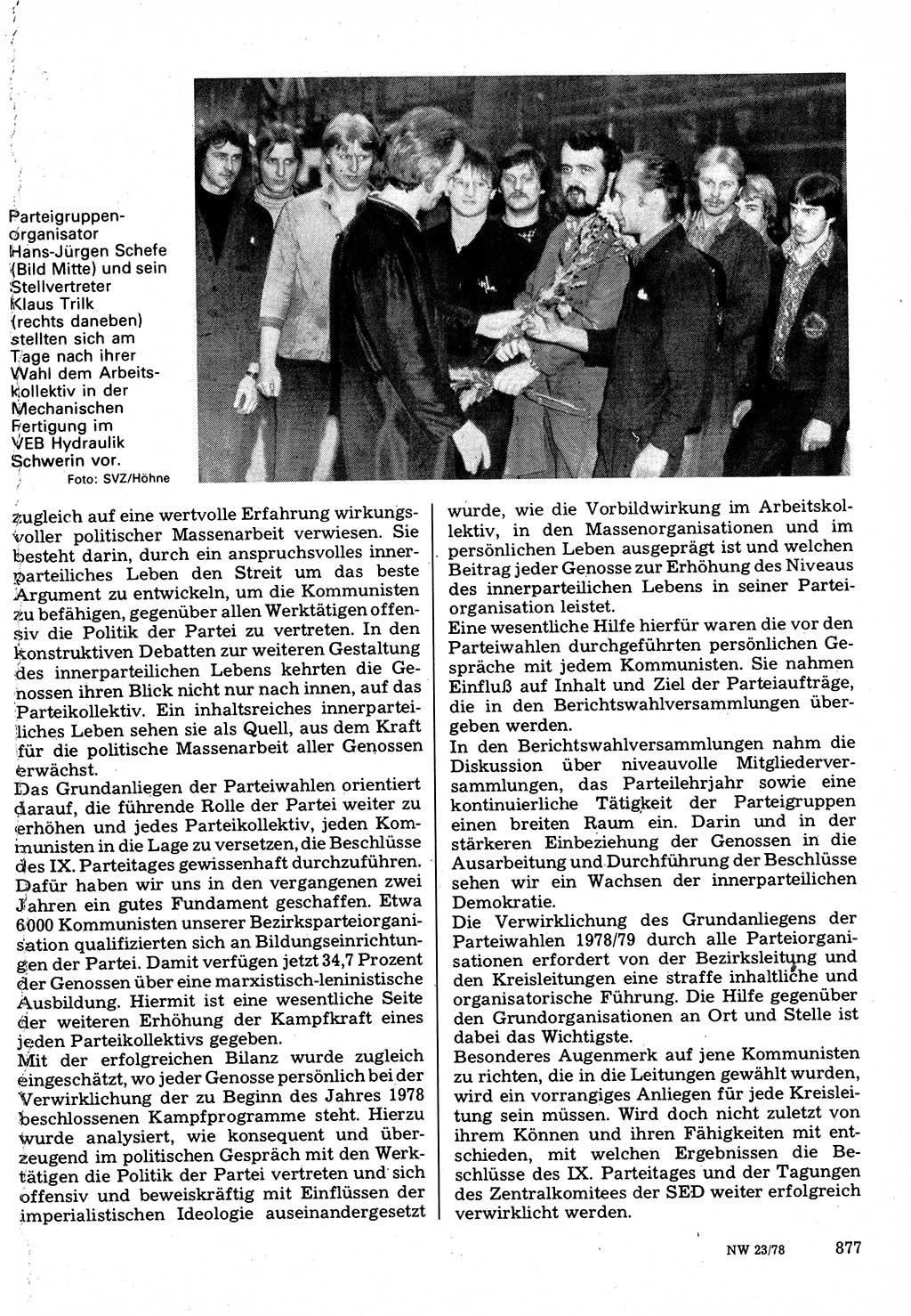 Neuer Weg (NW), Organ des Zentralkomitees (ZK) der SED (Sozialistische Einheitspartei Deutschlands) für Fragen des Parteilebens, 33. Jahrgang [Deutsche Demokratische Republik (DDR)] 1978, Seite 877 (NW ZK SED DDR 1978, S. 877)