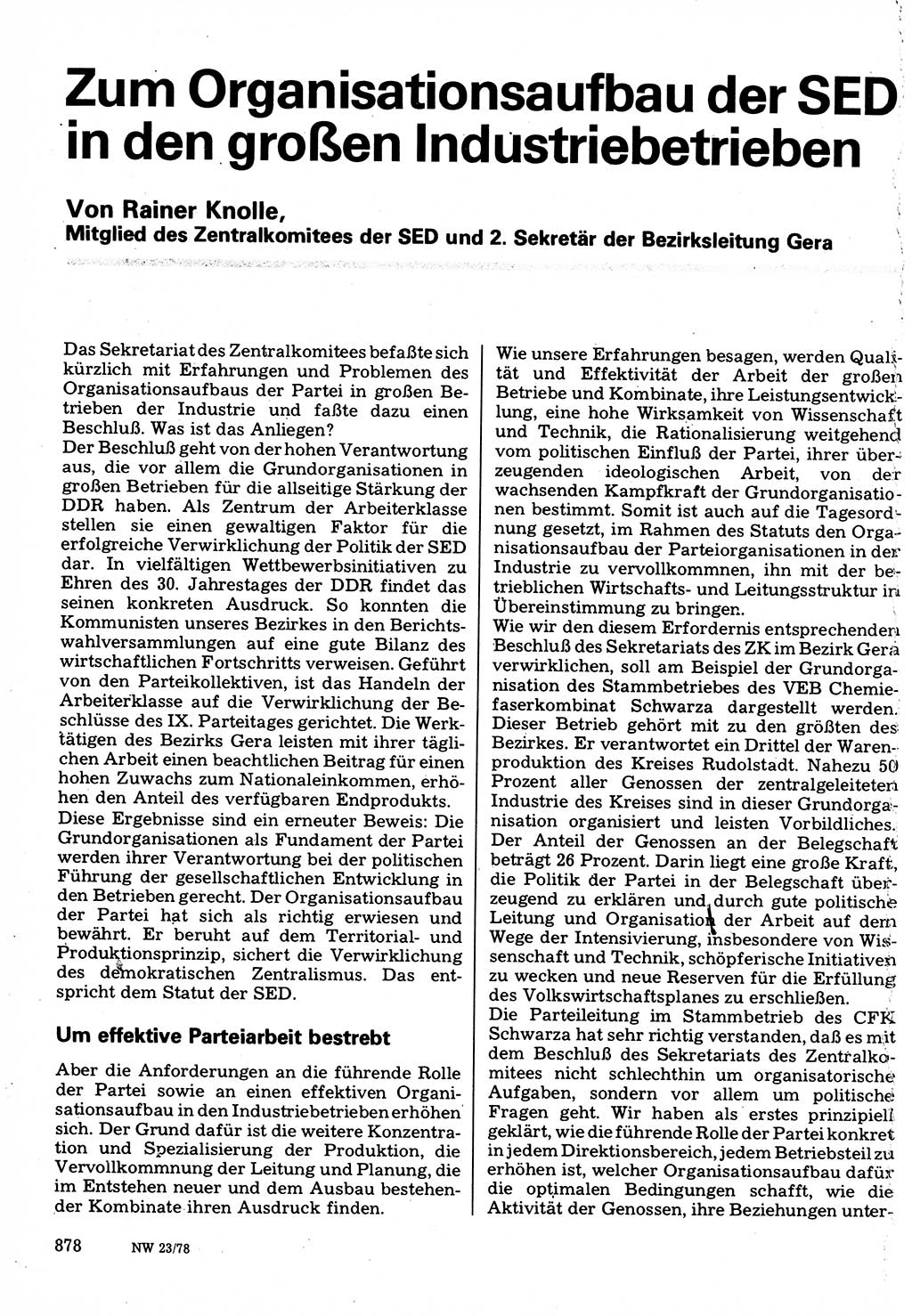 Neuer Weg (NW), Organ des Zentralkomitees (ZK) der SED (Sozialistische Einheitspartei Deutschlands) für Fragen des Parteilebens, 33. Jahrgang [Deutsche Demokratische Republik (DDR)] 1978, Seite 878 (NW ZK SED DDR 1978, S. 878)