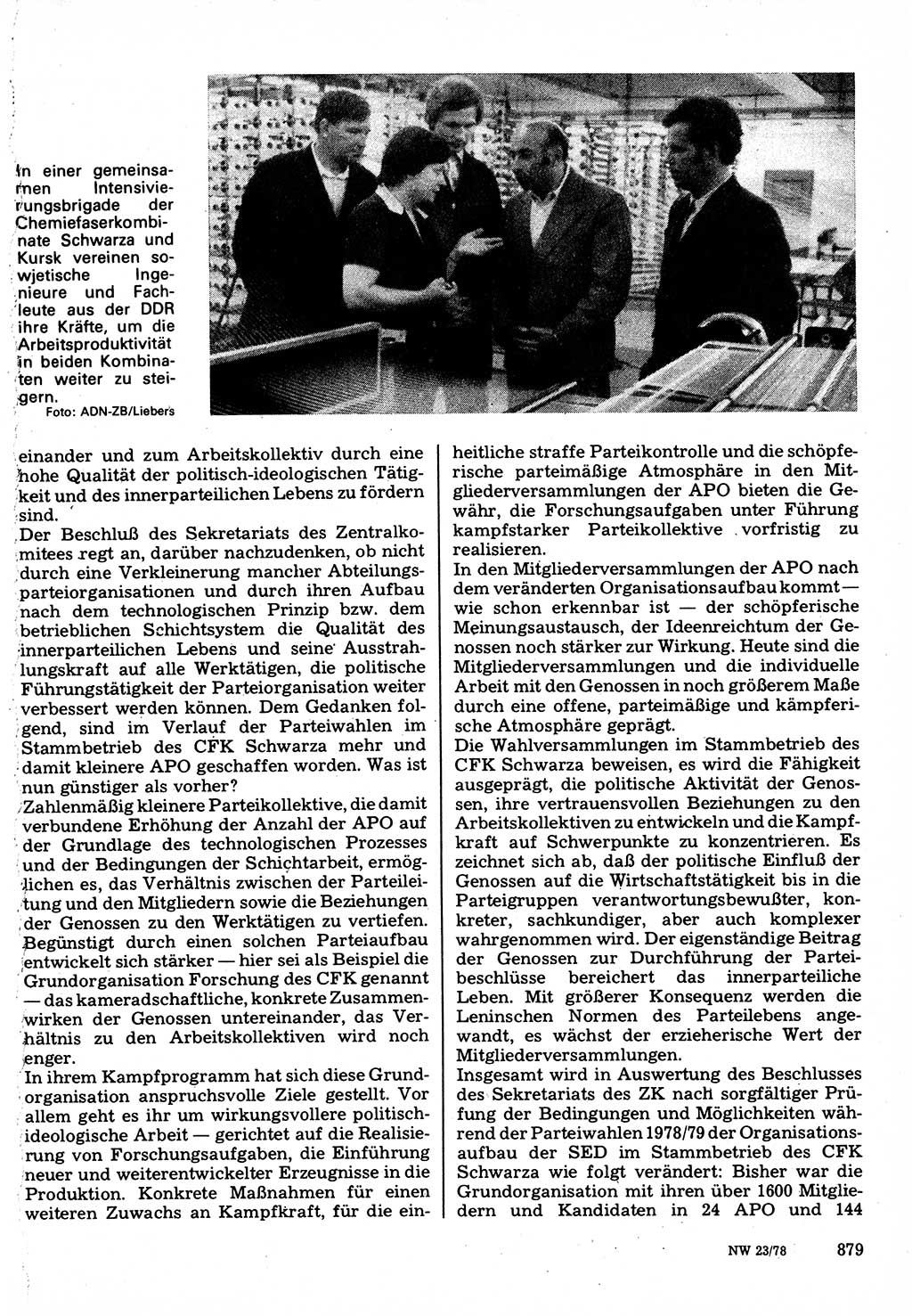 Neuer Weg (NW), Organ des Zentralkomitees (ZK) der SED (Sozialistische Einheitspartei Deutschlands) für Fragen des Parteilebens, 33. Jahrgang [Deutsche Demokratische Republik (DDR)] 1978, Seite 879 (NW ZK SED DDR 1978, S. 879)