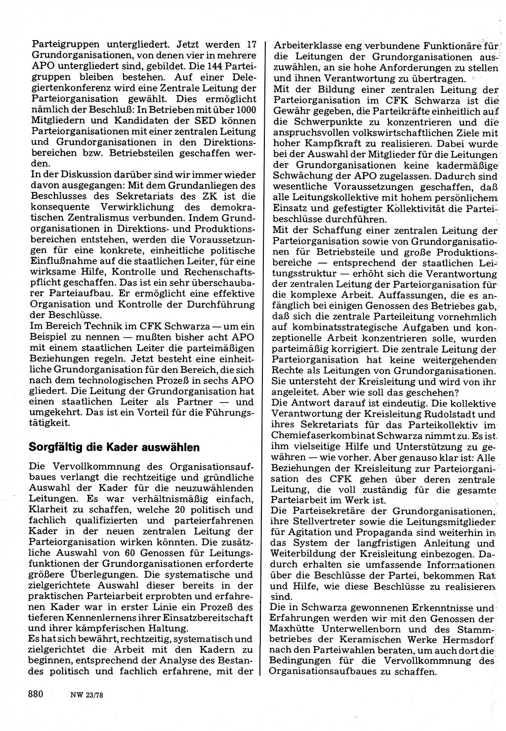 Neuer Weg (NW), Organ des Zentralkomitees (ZK) der SED (Sozialistische Einheitspartei Deutschlands) für Fragen des Parteilebens, 33. Jahrgang [Deutsche Demokratische Republik (DDR)] 1978, Seite 880 (NW ZK SED DDR 1978, S. 880)