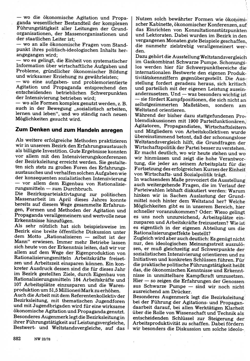 Neuer Weg (NW), Organ des Zentralkomitees (ZK) der SED (Sozialistische Einheitspartei Deutschlands) für Fragen des Parteilebens, 33. Jahrgang [Deutsche Demokratische Republik (DDR)] 1978, Seite 882 (NW ZK SED DDR 1978, S. 882)