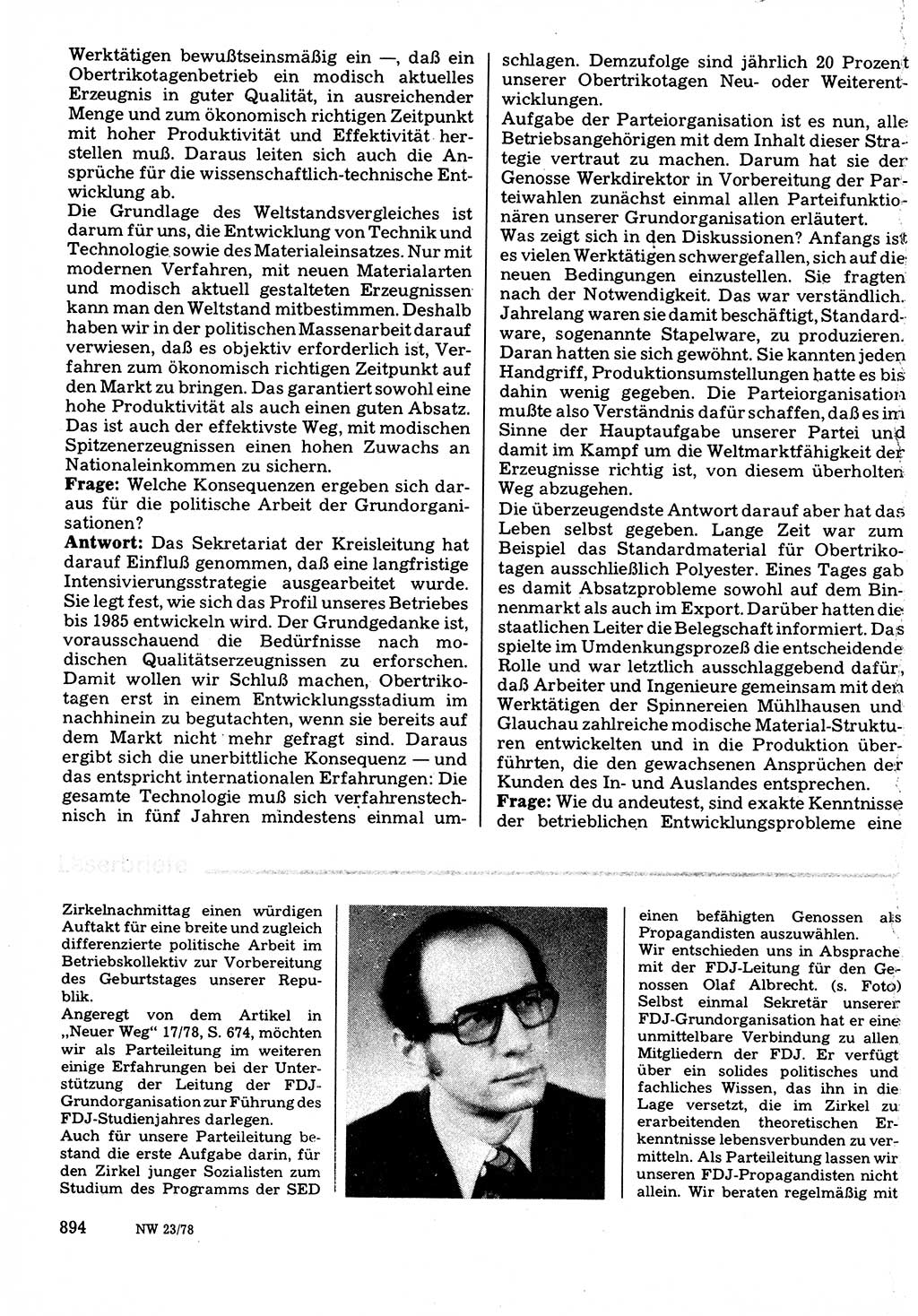 Neuer Weg (NW), Organ des Zentralkomitees (ZK) der SED (Sozialistische Einheitspartei Deutschlands) für Fragen des Parteilebens, 33. Jahrgang [Deutsche Demokratische Republik (DDR)] 1978, Seite 894 (NW ZK SED DDR 1978, S. 894)