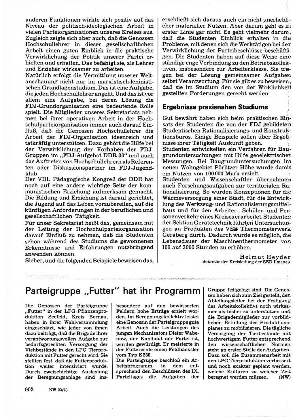 Neuer Weg (NW), Organ des Zentralkomitees (ZK) der SED (Sozialistische Einheitspartei Deutschlands) für Fragen des Parteilebens, 33. Jahrgang [Deutsche Demokratische Republik (DDR)] 1978, Seite 902 (NW ZK SED DDR 1978, S. 902)