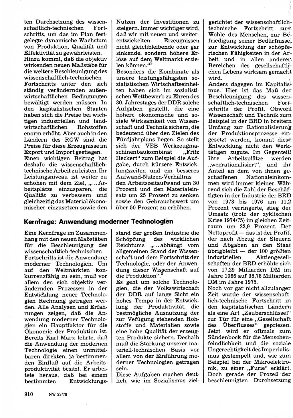 Neuer Weg (NW), Organ des Zentralkomitees (ZK) der SED (Sozialistische Einheitspartei Deutschlands) für Fragen des Parteilebens, 33. Jahrgang [Deutsche Demokratische Republik (DDR)] 1978, Seite 910 (NW ZK SED DDR 1978, S. 910)