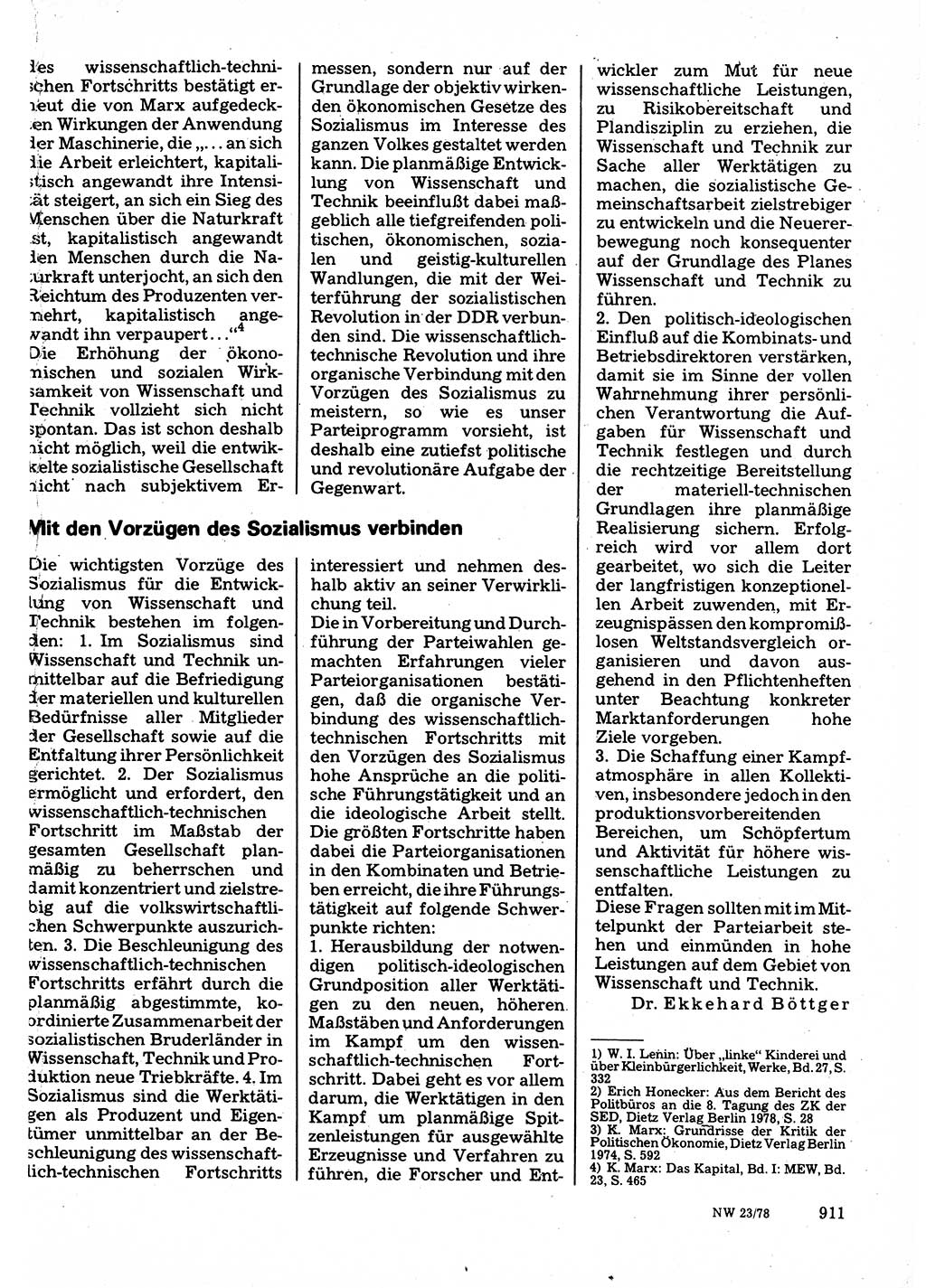 Neuer Weg (NW), Organ des Zentralkomitees (ZK) der SED (Sozialistische Einheitspartei Deutschlands) für Fragen des Parteilebens, 33. Jahrgang [Deutsche Demokratische Republik (DDR)] 1978, Seite 911 (NW ZK SED DDR 1978, S. 911)