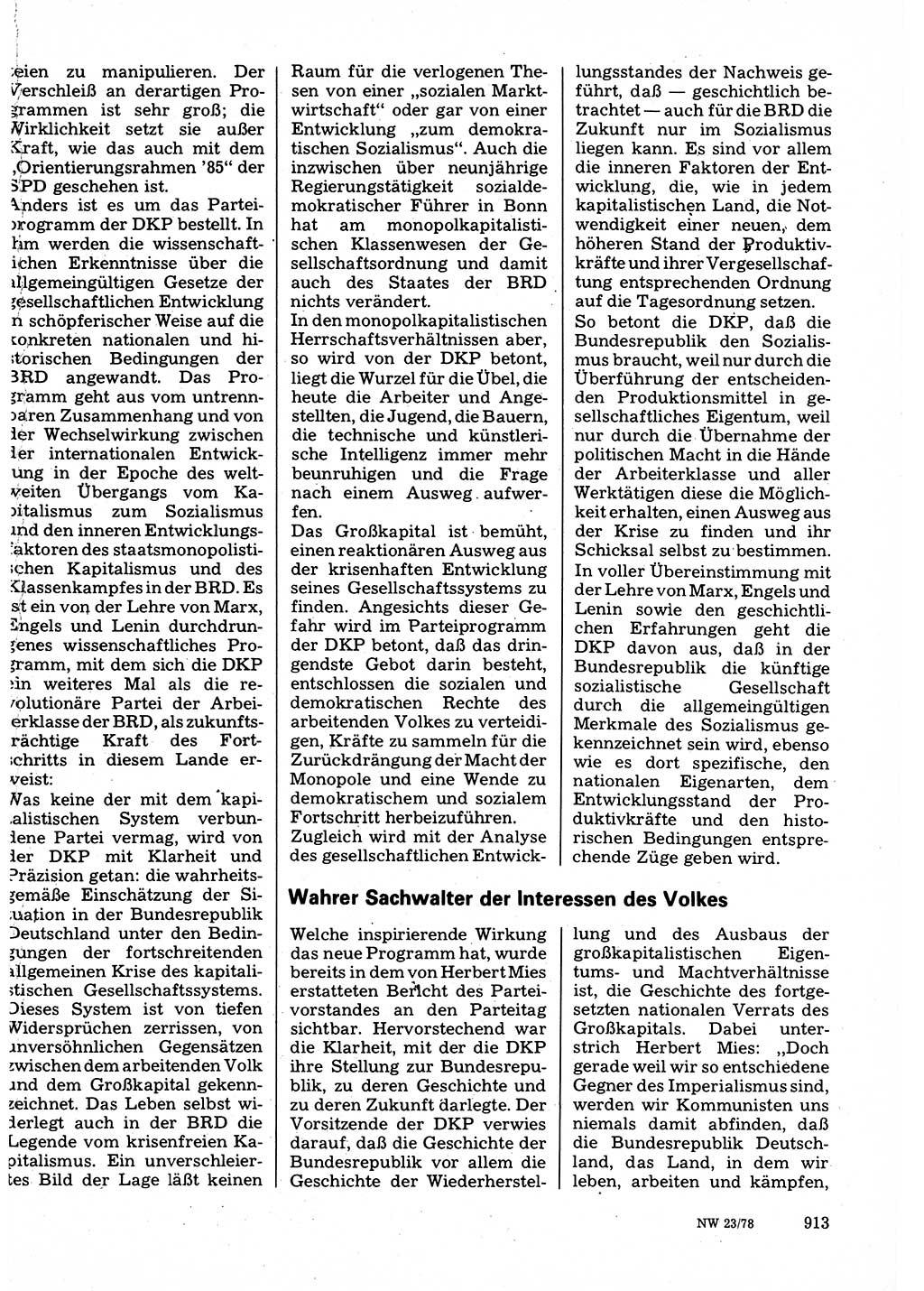 Neuer Weg (NW), Organ des Zentralkomitees (ZK) der SED (Sozialistische Einheitspartei Deutschlands) für Fragen des Parteilebens, 33. Jahrgang [Deutsche Demokratische Republik (DDR)] 1978, Seite 913 (NW ZK SED DDR 1978, S. 913)