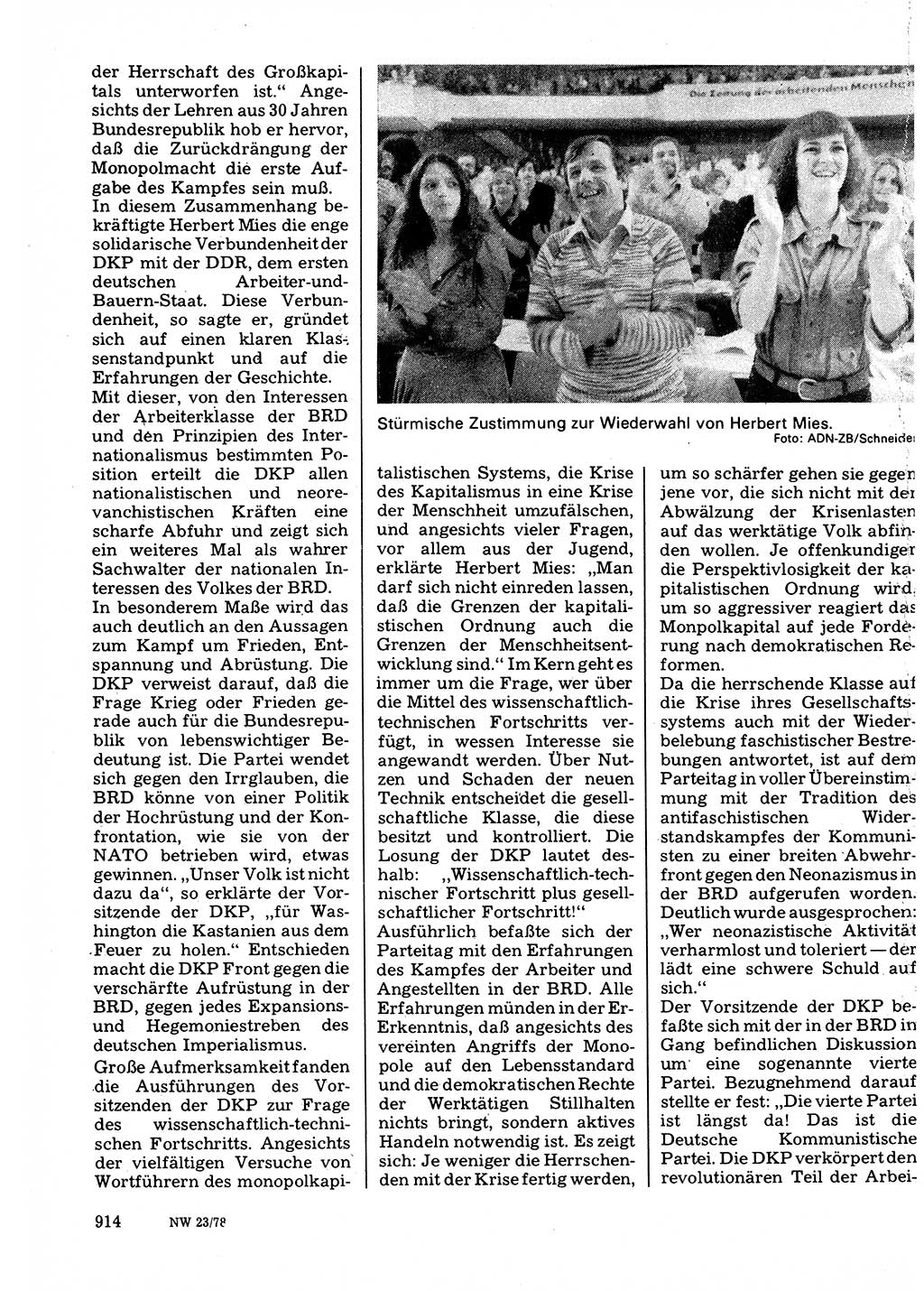 Neuer Weg (NW), Organ des Zentralkomitees (ZK) der SED (Sozialistische Einheitspartei Deutschlands) für Fragen des Parteilebens, 33. Jahrgang [Deutsche Demokratische Republik (DDR)] 1978, Seite 914 (NW ZK SED DDR 1978, S. 914)