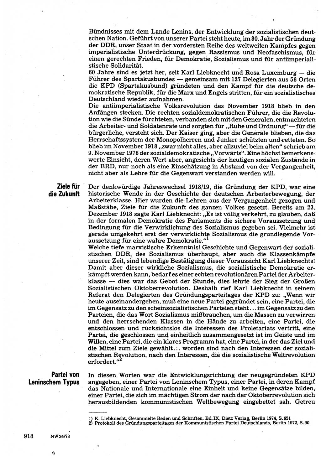 Neuer Weg (NW), Organ des Zentralkomitees (ZK) der SED (Sozialistische Einheitspartei Deutschlands) für Fragen des Parteilebens, 33. Jahrgang [Deutsche Demokratische Republik (DDR)] 1978, Seite 918 (NW ZK SED DDR 1978, S. 918)