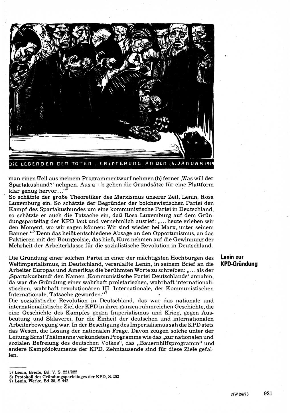 Neuer Weg (NW), Organ des Zentralkomitees (ZK) der SED (Sozialistische Einheitspartei Deutschlands) für Fragen des Parteilebens, 33. Jahrgang [Deutsche Demokratische Republik (DDR)] 1978, Seite 921 (NW ZK SED DDR 1978, S. 921)