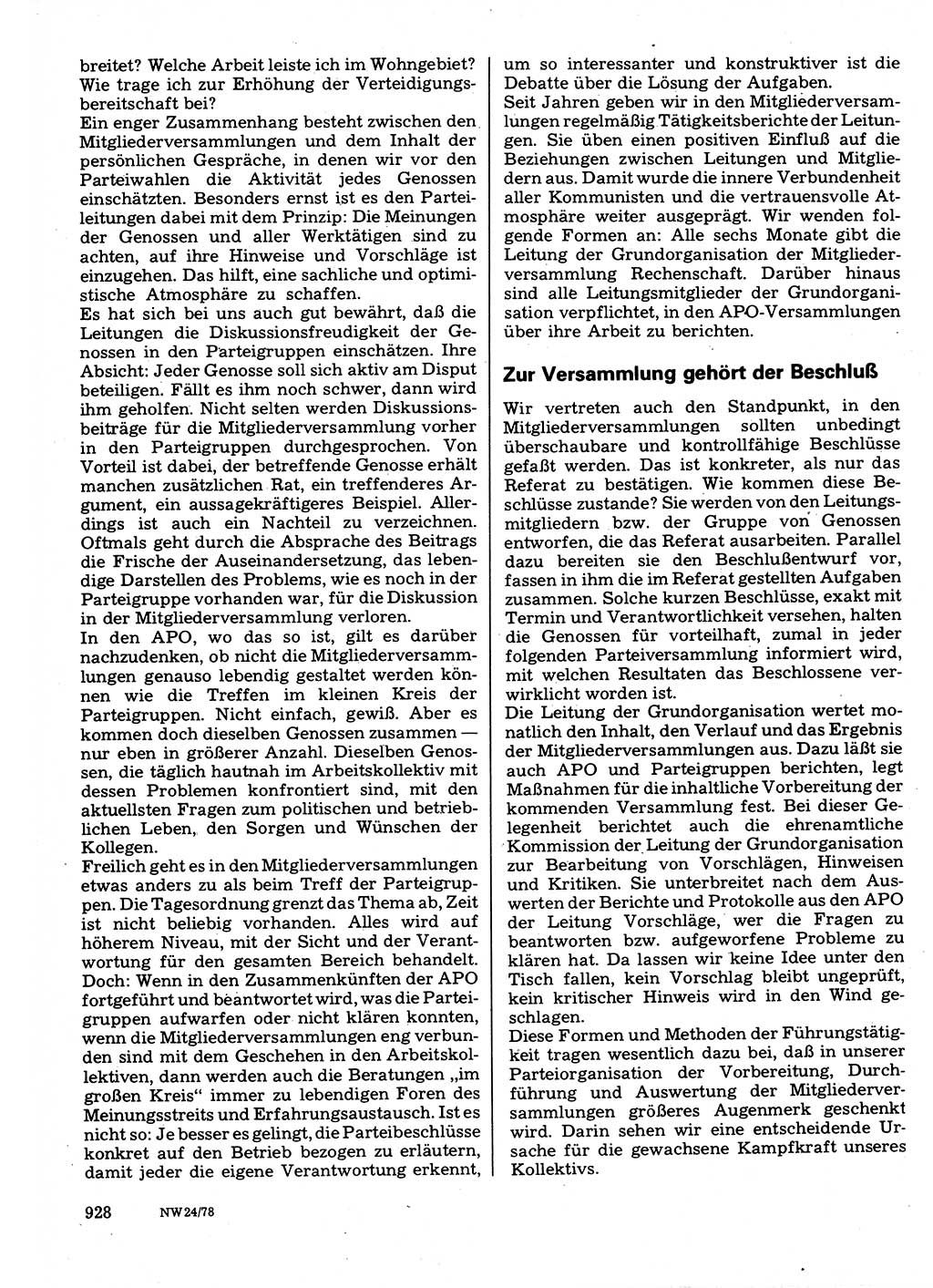 Neuer Weg (NW), Organ des Zentralkomitees (ZK) der SED (Sozialistische Einheitspartei Deutschlands) fÃ¼r Fragen des Parteilebens, 33. Jahrgang [Deutsche Demokratische Republik (DDR)] 1978, Seite 928 (NW ZK SED DDR 1978, S. 928)