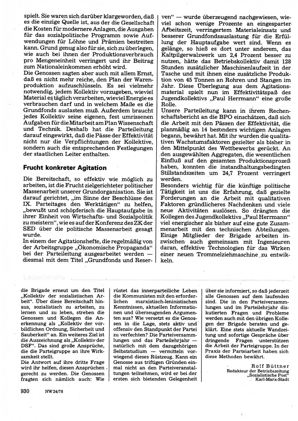 Neuer Weg (NW), Organ des Zentralkomitees (ZK) der SED (Sozialistische Einheitspartei Deutschlands) für Fragen des Parteilebens, 33. Jahrgang [Deutsche Demokratische Republik (DDR)] 1978, Seite 930 (NW ZK SED DDR 1978, S. 930)