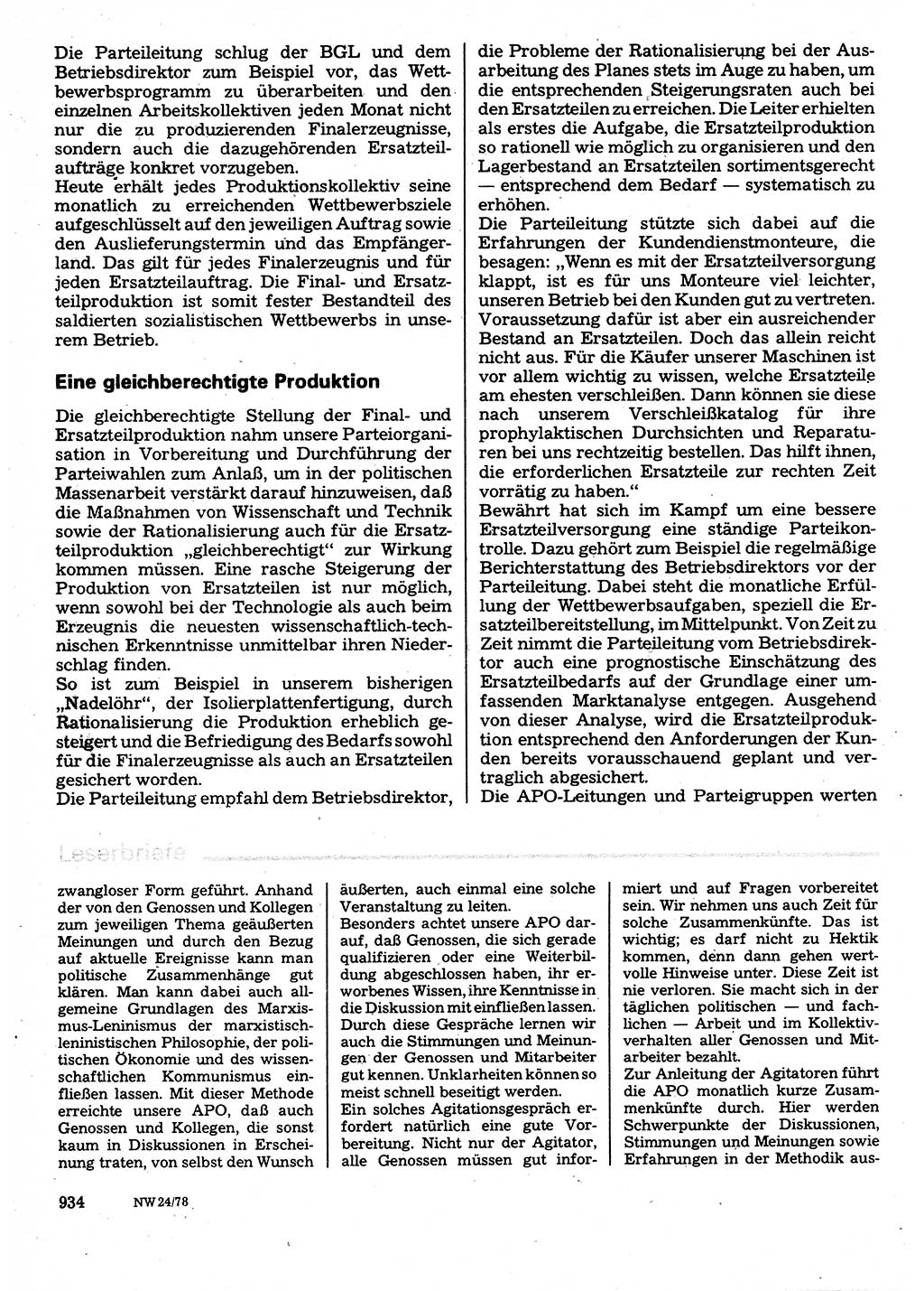 Neuer Weg (NW), Organ des Zentralkomitees (ZK) der SED (Sozialistische Einheitspartei Deutschlands) für Fragen des Parteilebens, 33. Jahrgang [Deutsche Demokratische Republik (DDR)] 1978, Seite 934 (NW ZK SED DDR 1978, S. 934)