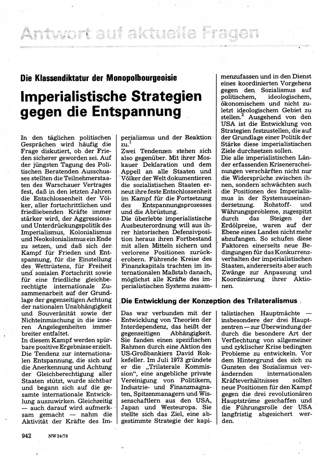 Neuer Weg (NW), Organ des Zentralkomitees (ZK) der SED (Sozialistische Einheitspartei Deutschlands) für Fragen des Parteilebens, 33. Jahrgang [Deutsche Demokratische Republik (DDR)] 1978, Seite 942 (NW ZK SED DDR 1978, S. 942)