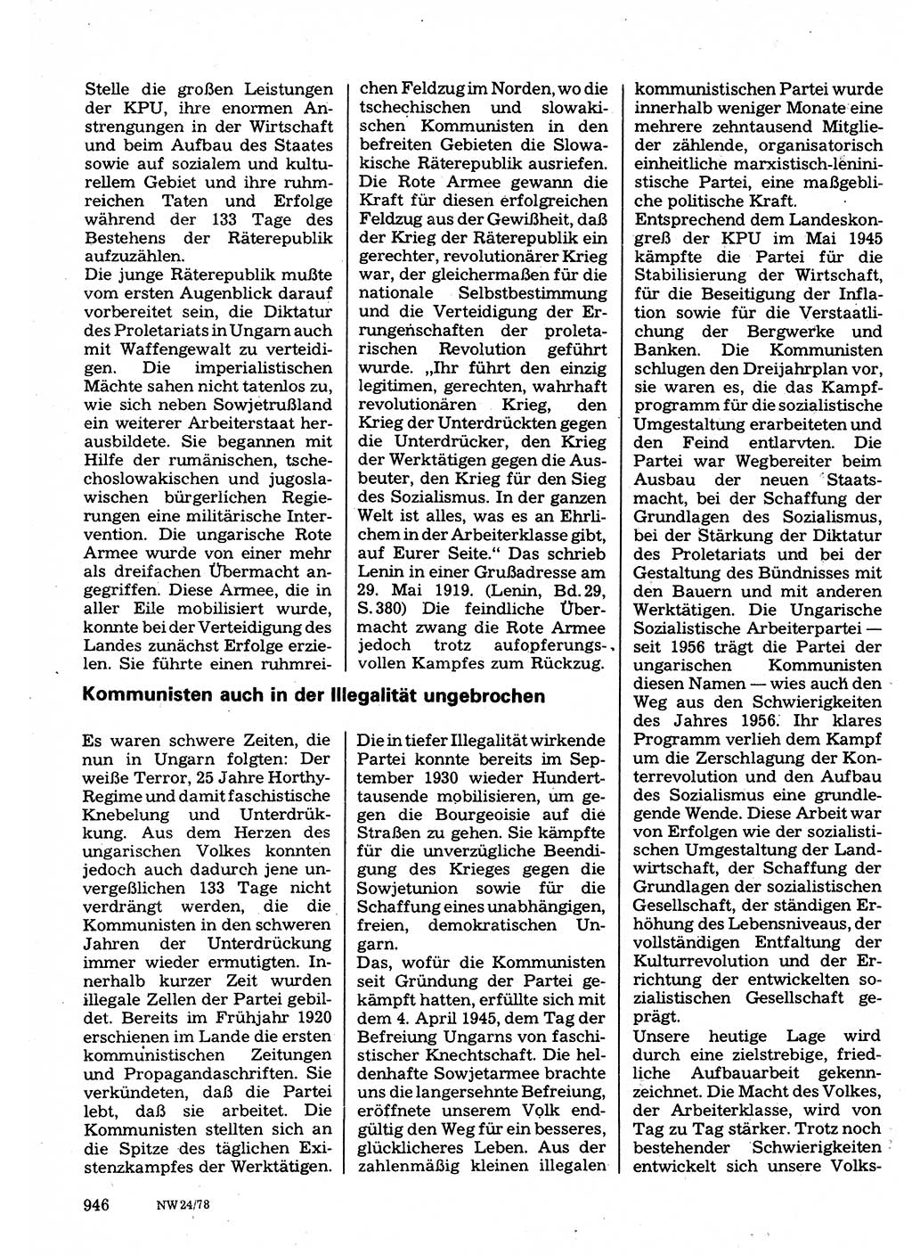 Neuer Weg (NW), Organ des Zentralkomitees (ZK) der SED (Sozialistische Einheitspartei Deutschlands) für Fragen des Parteilebens, 33. Jahrgang [Deutsche Demokratische Republik (DDR)] 1978, Seite 946 (NW ZK SED DDR 1978, S. 946)