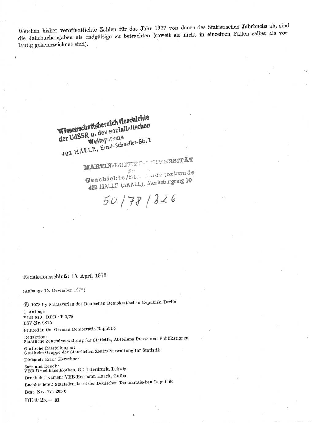 Statistisches Jahrbuch der Deutschen Demokratischen Republik (DDR) 1978, Seite 2 (Stat. Jb. DDR 1978, S. 2)