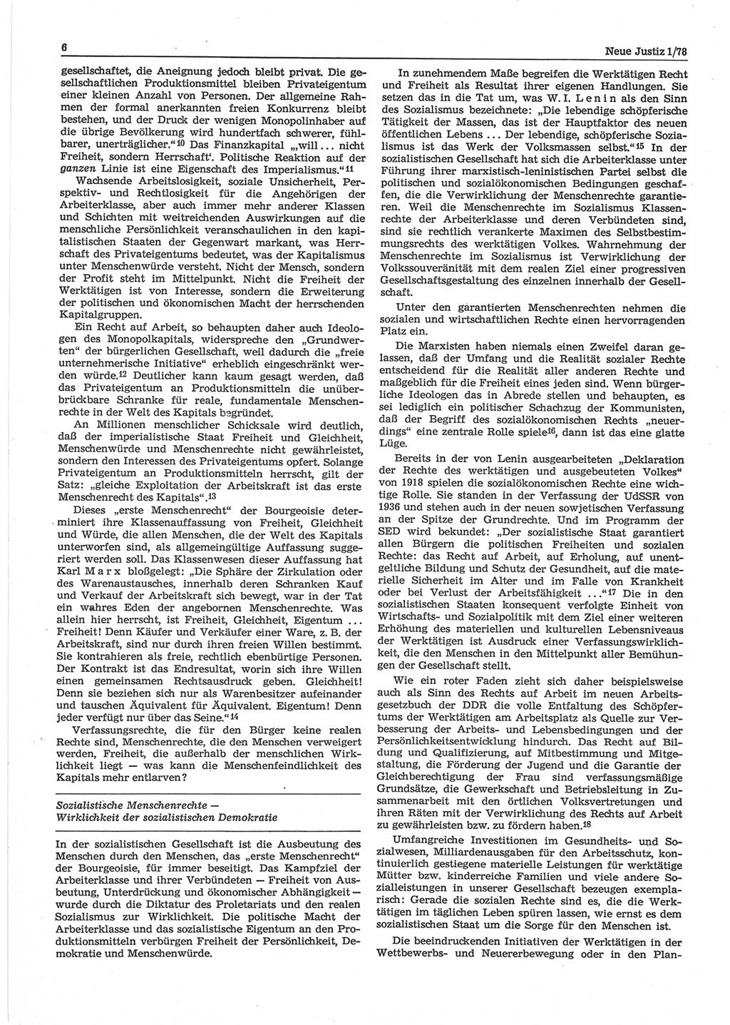 Neue Justiz (NJ), Zeitschrift für sozialistisches Recht und Gesetzlichkeit [Deutsche Demokratische Republik (DDR)], 32. Jahrgang 1978, Seite 6 (NJ DDR 1978, S. 6)