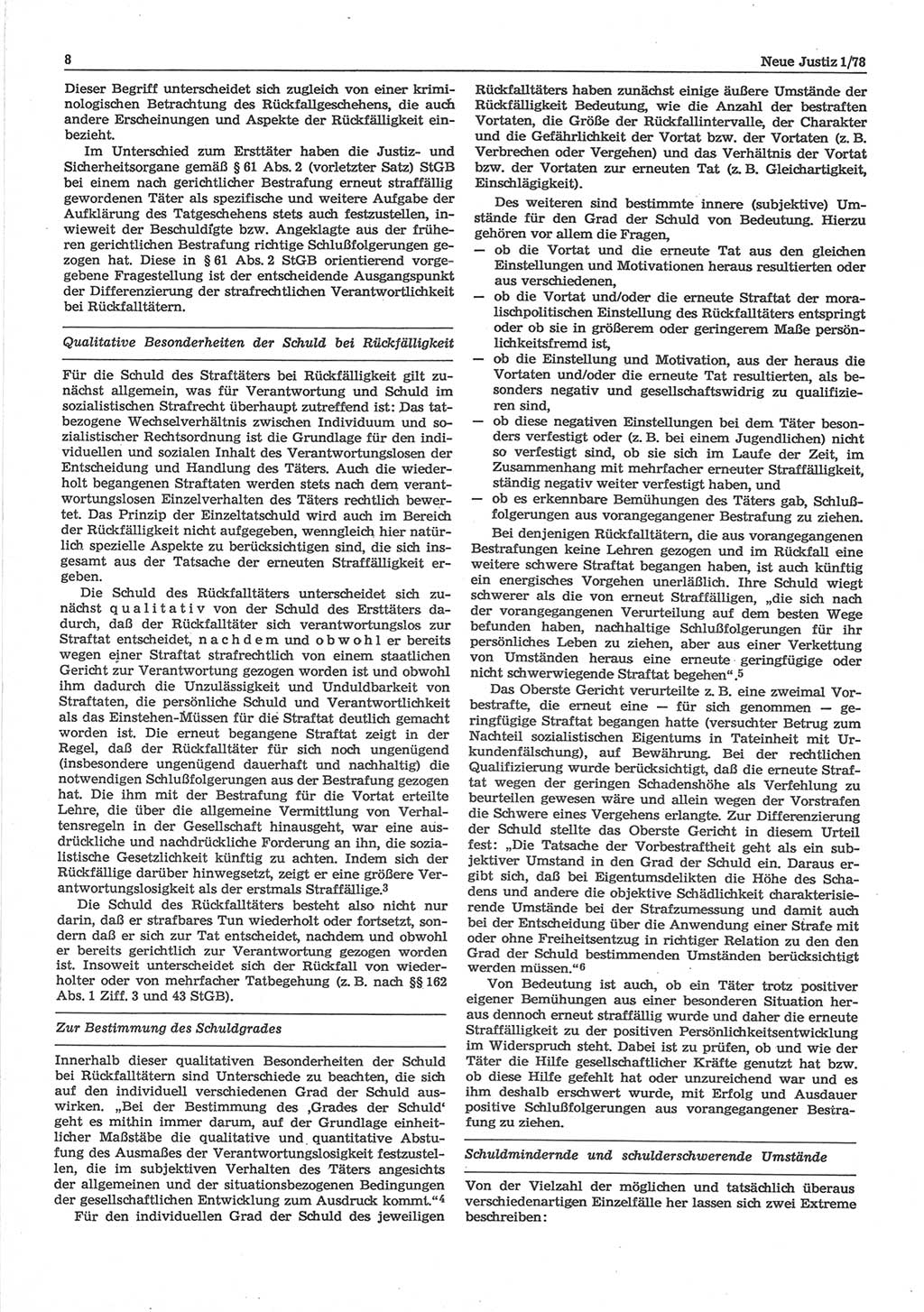 Neue Justiz (NJ), Zeitschrift für sozialistisches Recht und Gesetzlichkeit [Deutsche Demokratische Republik (DDR)], 32. Jahrgang 1978, Seite 8 (NJ DDR 1978, S. 8)