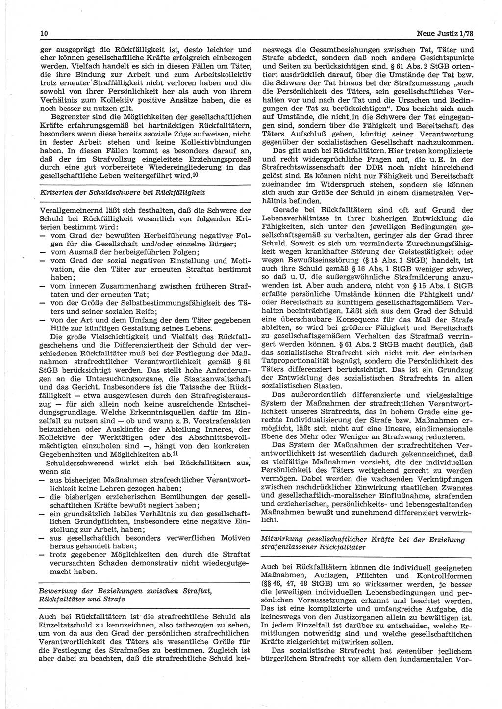 Neue Justiz (NJ), Zeitschrift für sozialistisches Recht und Gesetzlichkeit [Deutsche Demokratische Republik (DDR)], 32. Jahrgang 1978, Seite 10 (NJ DDR 1978, S. 10)