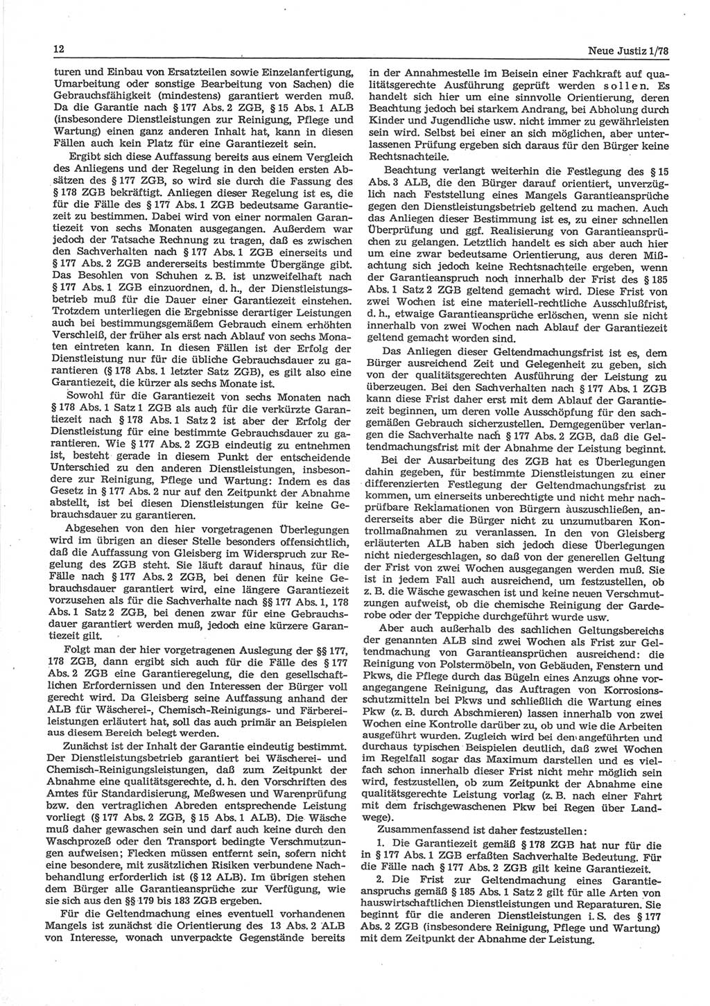Neue Justiz (NJ), Zeitschrift für sozialistisches Recht und Gesetzlichkeit [Deutsche Demokratische Republik (DDR)], 32. Jahrgang 1978, Seite 12 (NJ DDR 1978, S. 12)