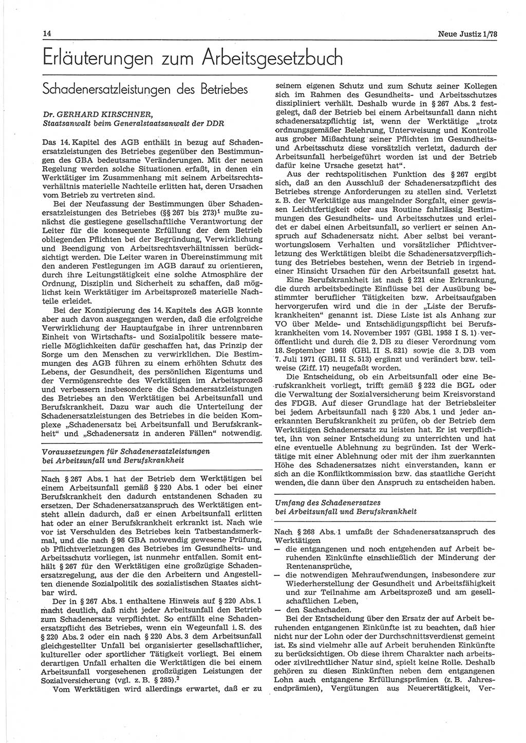 Neue Justiz (NJ), Zeitschrift für sozialistisches Recht und Gesetzlichkeit [Deutsche Demokratische Republik (DDR)], 32. Jahrgang 1978, Seite 14 (NJ DDR 1978, S. 14)
