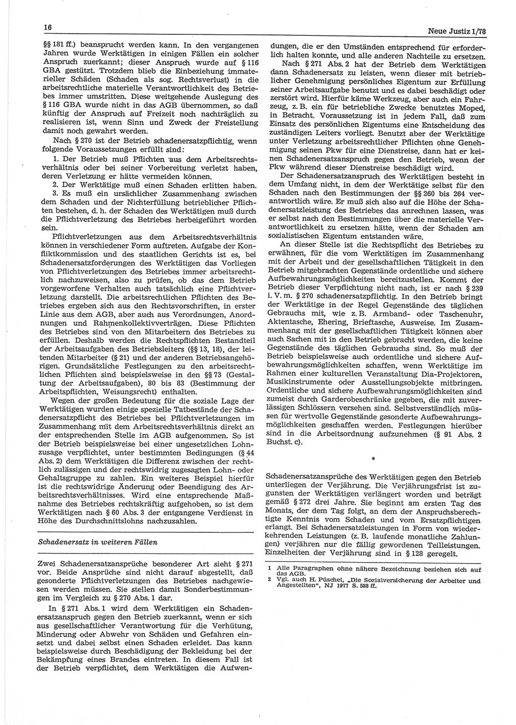 Neue Justiz (NJ), Zeitschrift für sozialistisches Recht und Gesetzlichkeit [Deutsche Demokratische Republik (DDR)], 32. Jahrgang 1978, Seite 16 (NJ DDR 1978, S. 16)