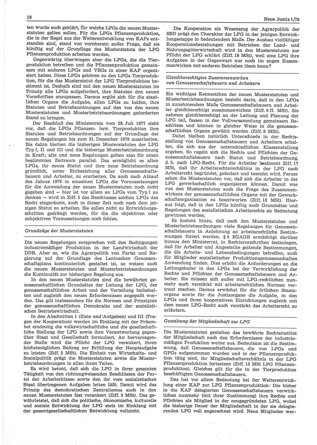 Neue Justiz (NJ), Zeitschrift für sozialistisches Recht und Gesetzlichkeit [Deutsche Demokratische Republik (DDR)], 32. Jahrgang 1978, Seite 18 (NJ DDR 1978, S. 18)
