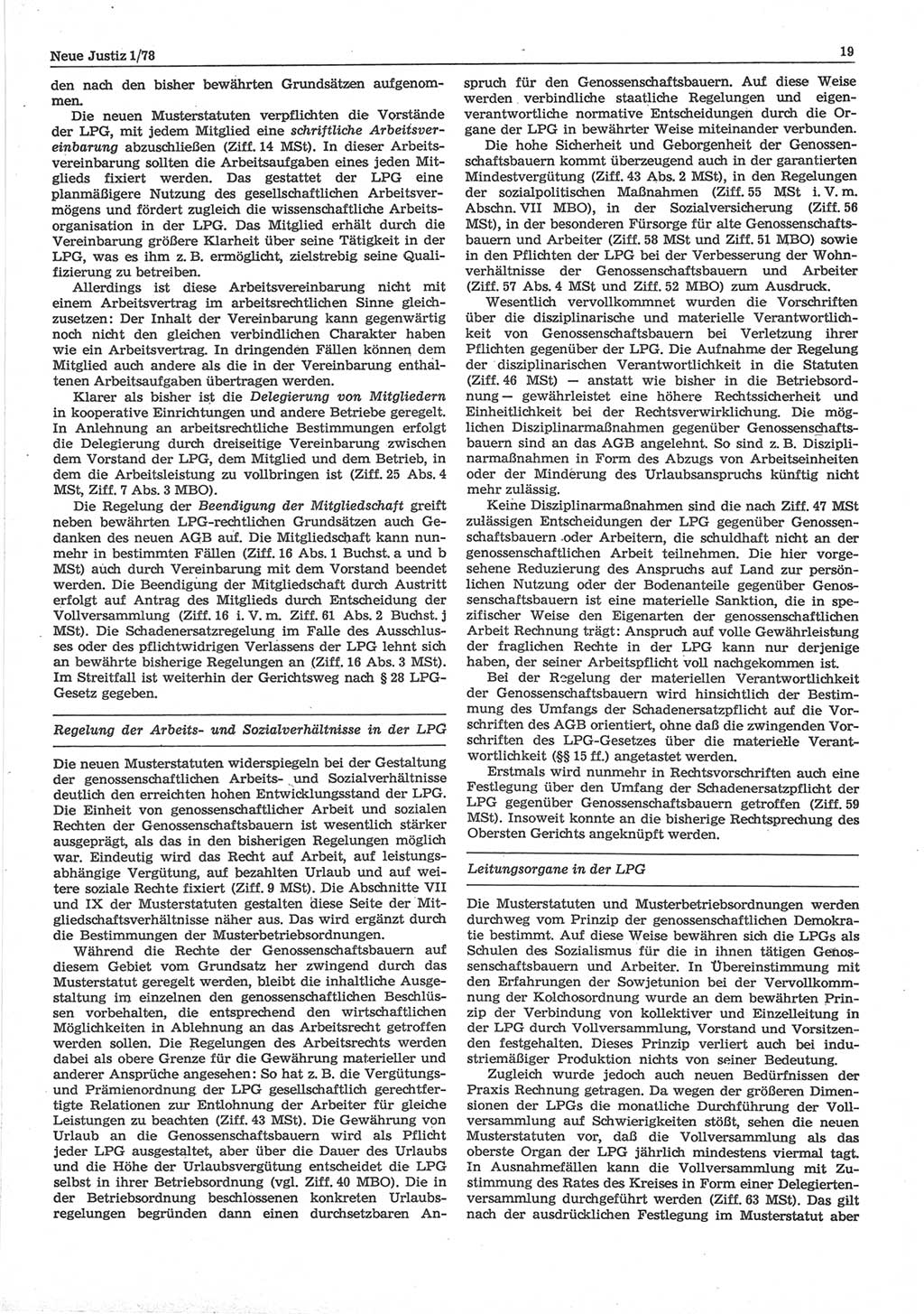 Neue Justiz (NJ), Zeitschrift für sozialistisches Recht und Gesetzlichkeit [Deutsche Demokratische Republik (DDR)], 32. Jahrgang 1978, Seite 19 (NJ DDR 1978, S. 19)