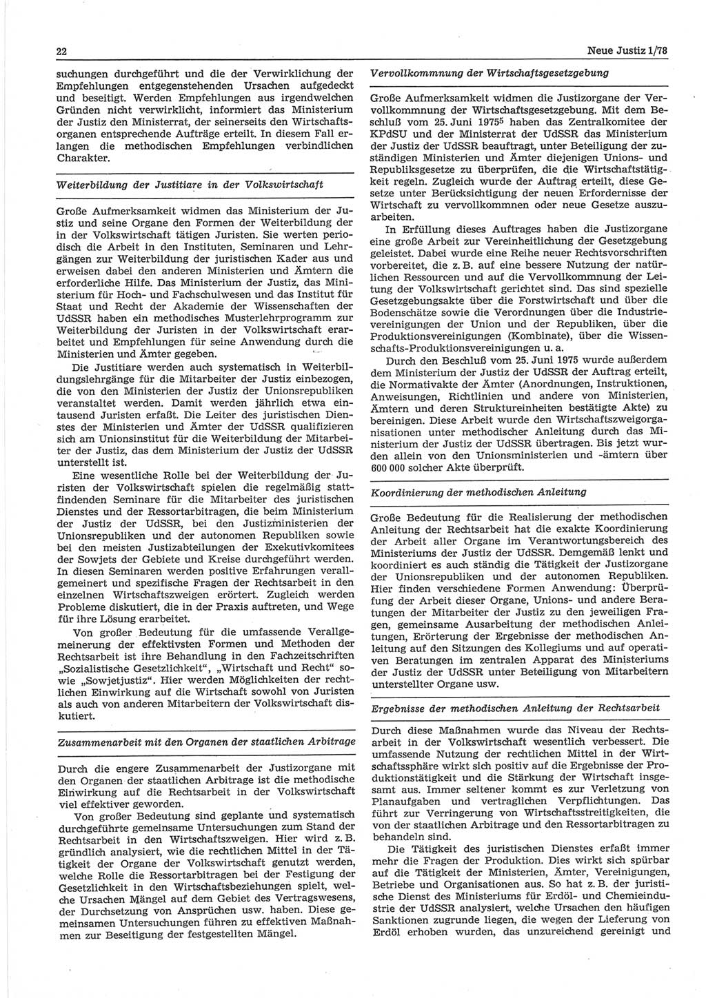 Neue Justiz (NJ), Zeitschrift für sozialistisches Recht und Gesetzlichkeit [Deutsche Demokratische Republik (DDR)], 32. Jahrgang 1978, Seite 22 (NJ DDR 1978, S. 22)