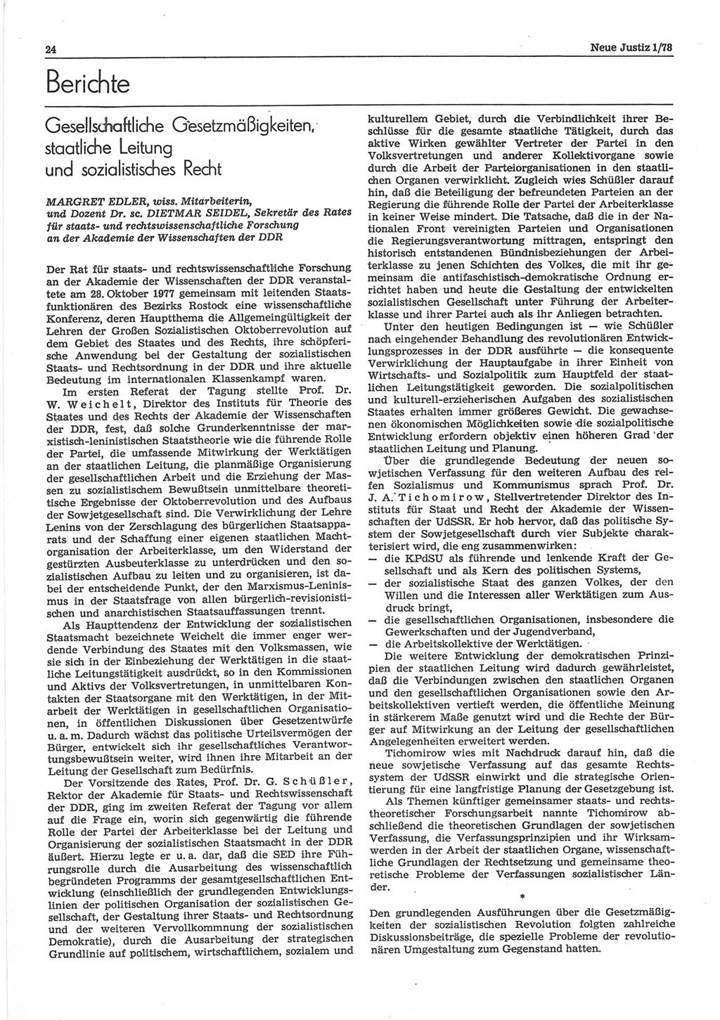 Neue Justiz (NJ), Zeitschrift für sozialistisches Recht und Gesetzlichkeit [Deutsche Demokratische Republik (DDR)], 32. Jahrgang 1978, Seite 24 (NJ DDR 1978, S. 24)