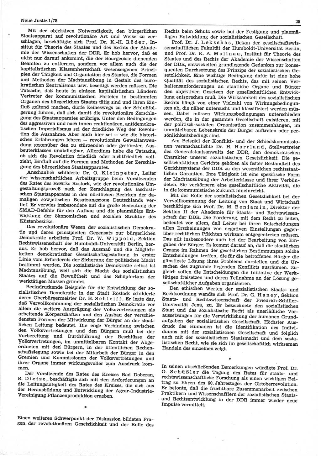 Neue Justiz (NJ), Zeitschrift für sozialistisches Recht und Gesetzlichkeit [Deutsche Demokratische Republik (DDR)], 32. Jahrgang 1978, Seite 25 (NJ DDR 1978, S. 25)