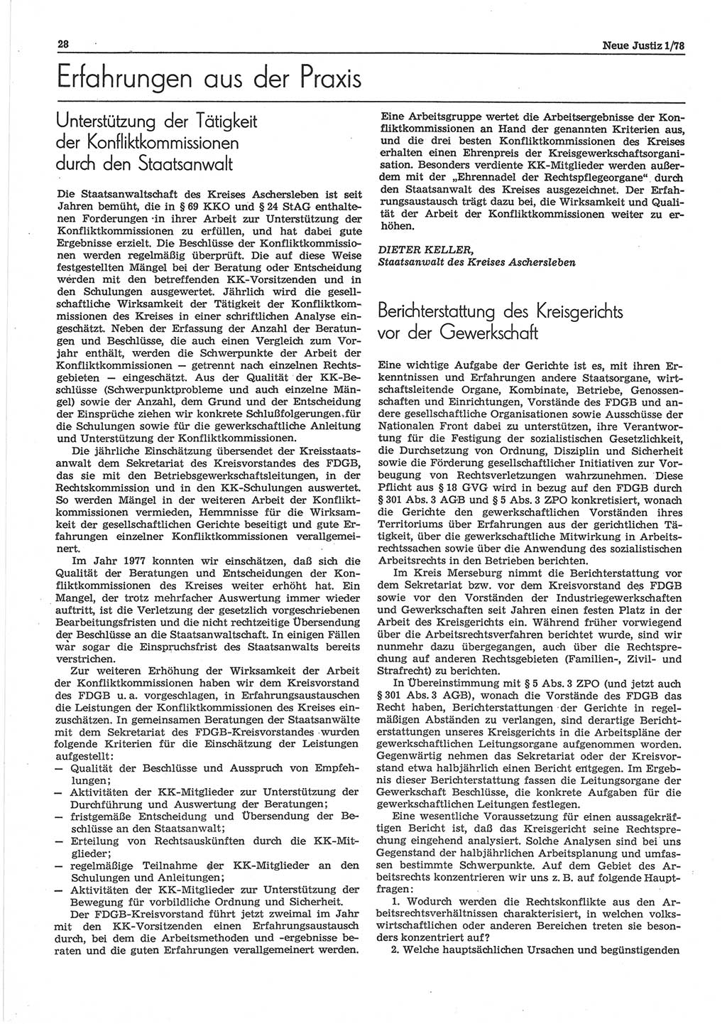 Neue Justiz (NJ), Zeitschrift für sozialistisches Recht und Gesetzlichkeit [Deutsche Demokratische Republik (DDR)], 32. Jahrgang 1978, Seite 28 (NJ DDR 1978, S. 28)