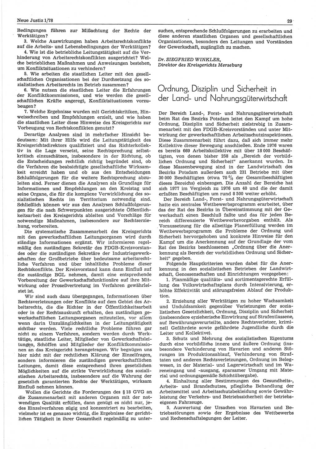 Neue Justiz (NJ), Zeitschrift für sozialistisches Recht und Gesetzlichkeit [Deutsche Demokratische Republik (DDR)], 32. Jahrgang 1978, Seite 29 (NJ DDR 1978, S. 29)