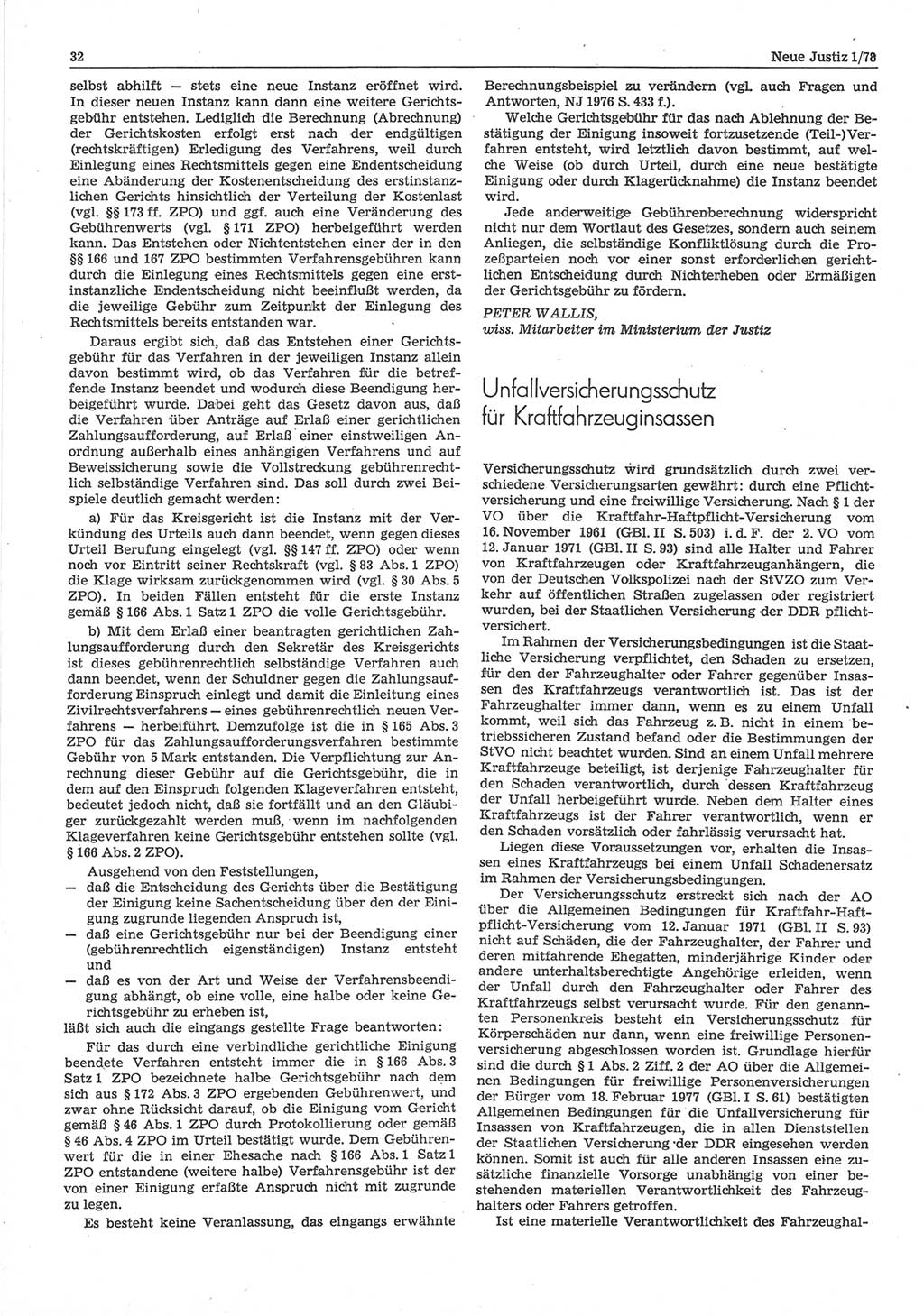 Neue Justiz (NJ), Zeitschrift für sozialistisches Recht und Gesetzlichkeit [Deutsche Demokratische Republik (DDR)], 32. Jahrgang 1978, Seite 32 (NJ DDR 1978, S. 32)