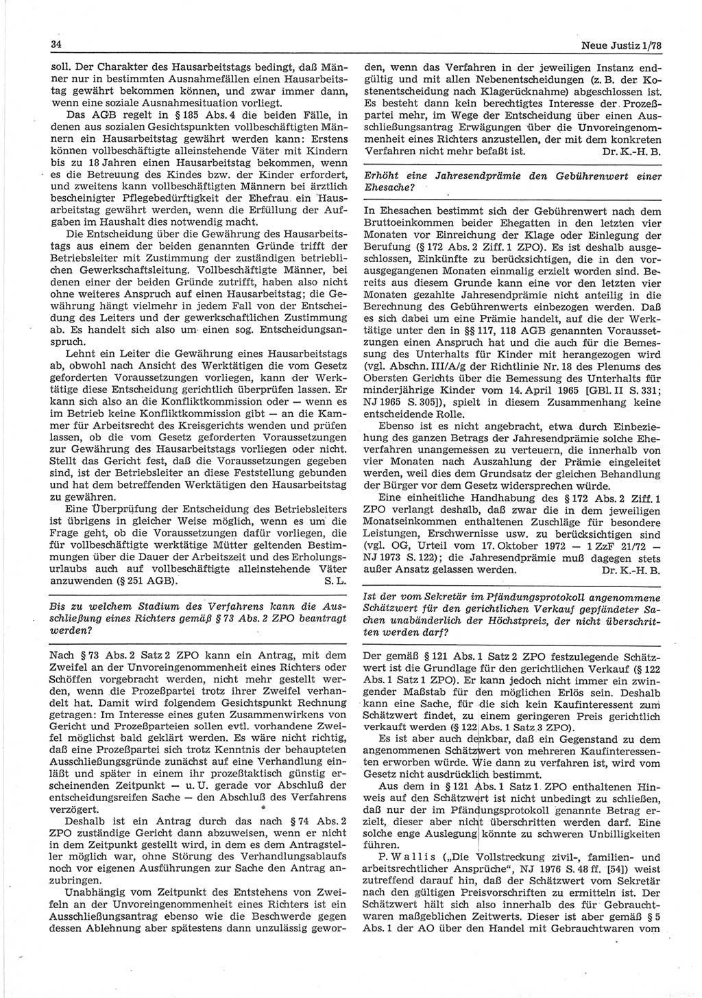 Neue Justiz (NJ), Zeitschrift für sozialistisches Recht und Gesetzlichkeit [Deutsche Demokratische Republik (DDR)], 32. Jahrgang 1978, Seite 34 (NJ DDR 1978, S. 34)