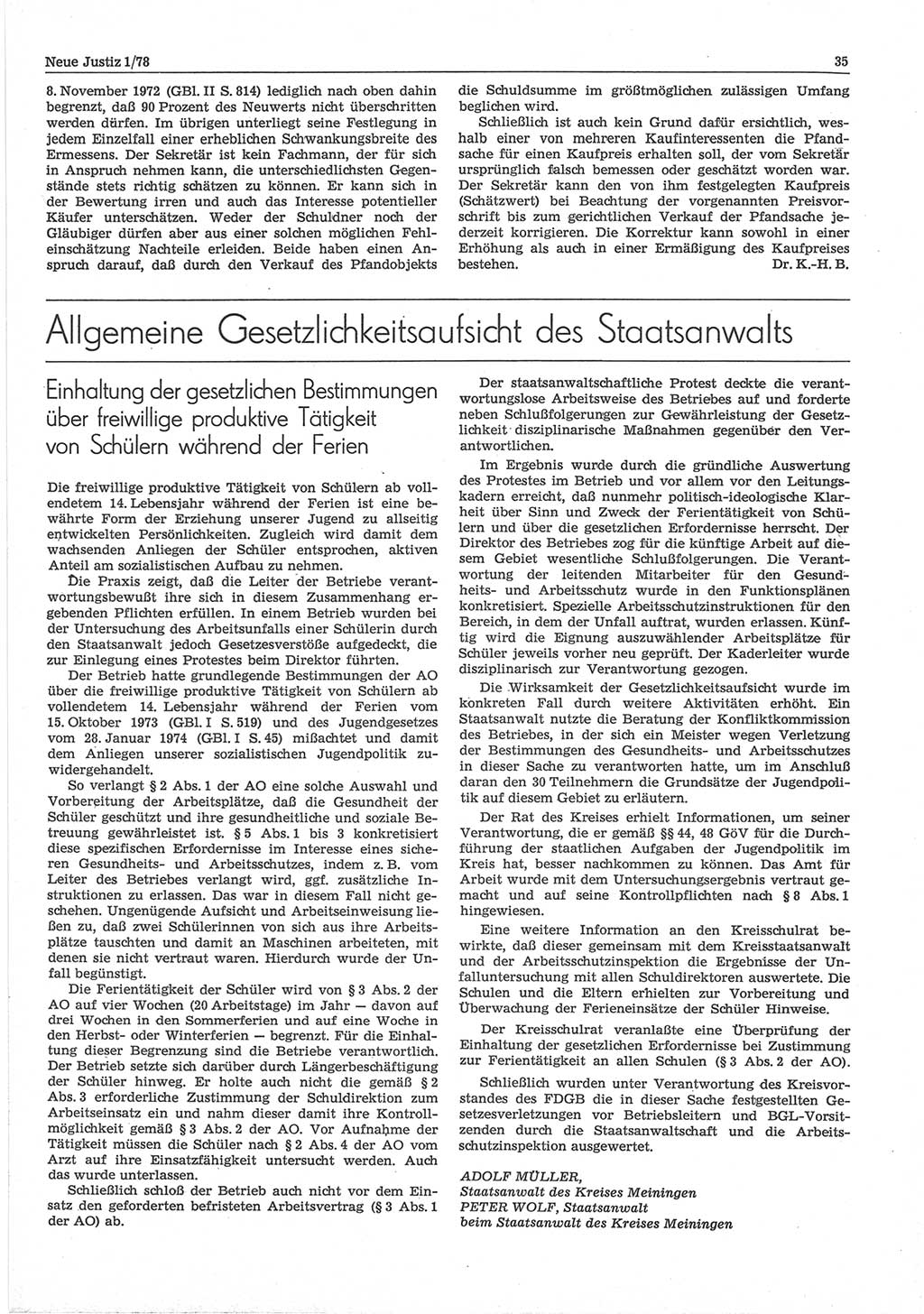 Neue Justiz (NJ), Zeitschrift für sozialistisches Recht und Gesetzlichkeit [Deutsche Demokratische Republik (DDR)], 32. Jahrgang 1978, Seite 35 (NJ DDR 1978, S. 35)