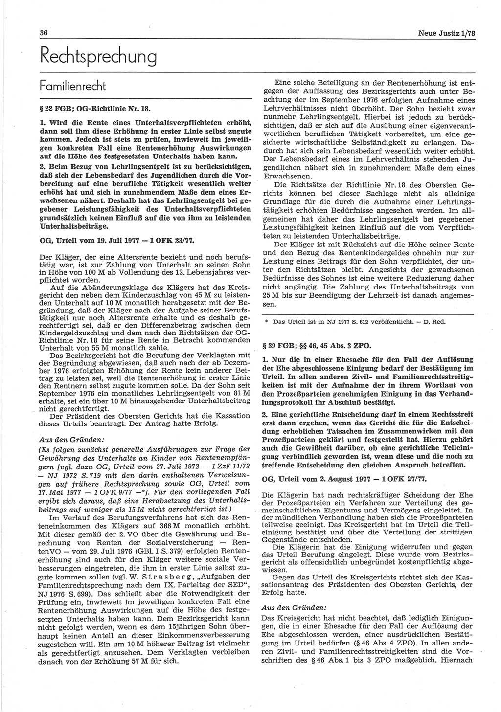 Neue Justiz (NJ), Zeitschrift für sozialistisches Recht und Gesetzlichkeit [Deutsche Demokratische Republik (DDR)], 32. Jahrgang 1978, Seite 36 (NJ DDR 1978, S. 36)