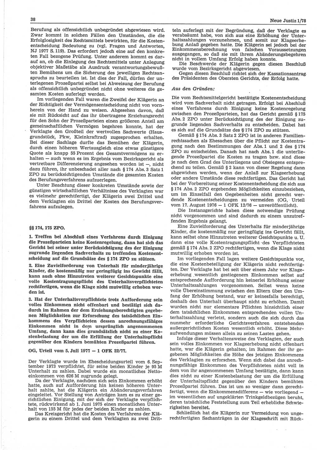 Neue Justiz (NJ), Zeitschrift für sozialistisches Recht und Gesetzlichkeit [Deutsche Demokratische Republik (DDR)], 32. Jahrgang 1978, Seite 38 (NJ DDR 1978, S. 38)